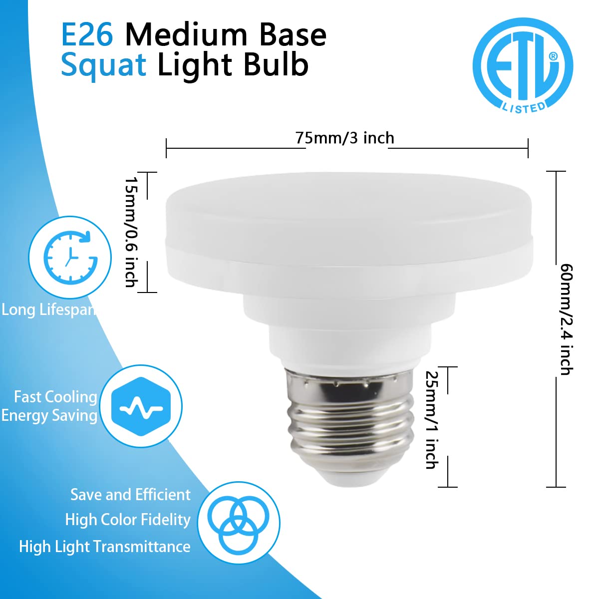 DAILY HIOO LED Puck Light Bulb E26, Dimmable 1100LM, 5000K, Aluminum, 2 Pack