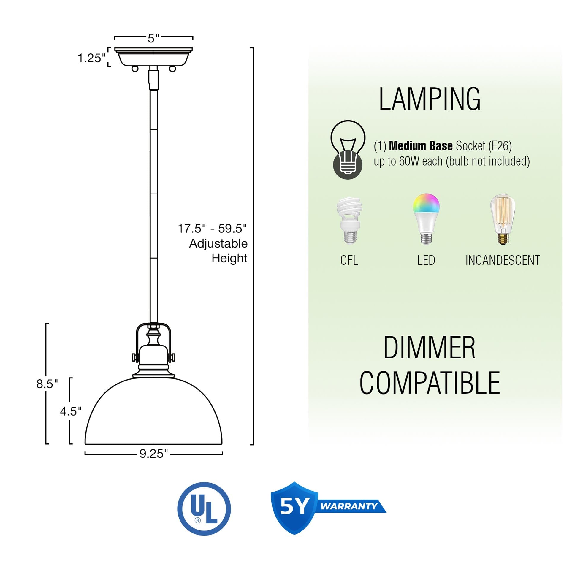 Kira Home Belle 9" Industrial Pendant Light, Adjustable Length, Antique Brass Finish, Model RV-CP215-9751-AB