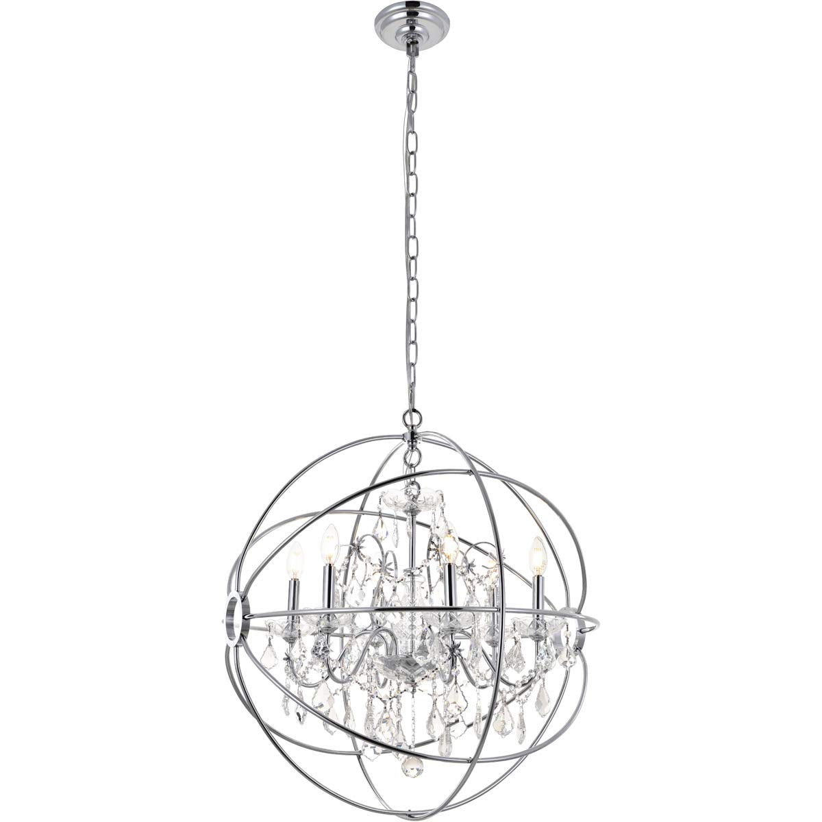 Living District Indoor Modern Home Decorative Bright Ceiling Cordelia 6 Light Chrome Crystal Pendant