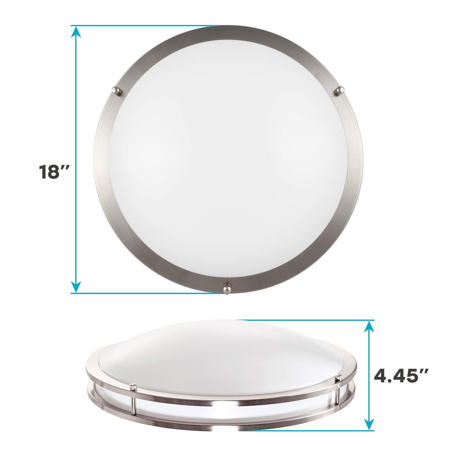 LUXRITE LED Flush Mount Ceiling Light, Dimmable, 24W, 2160 Lumens, 18 Inch, Brushed Chrome, Model LR23284