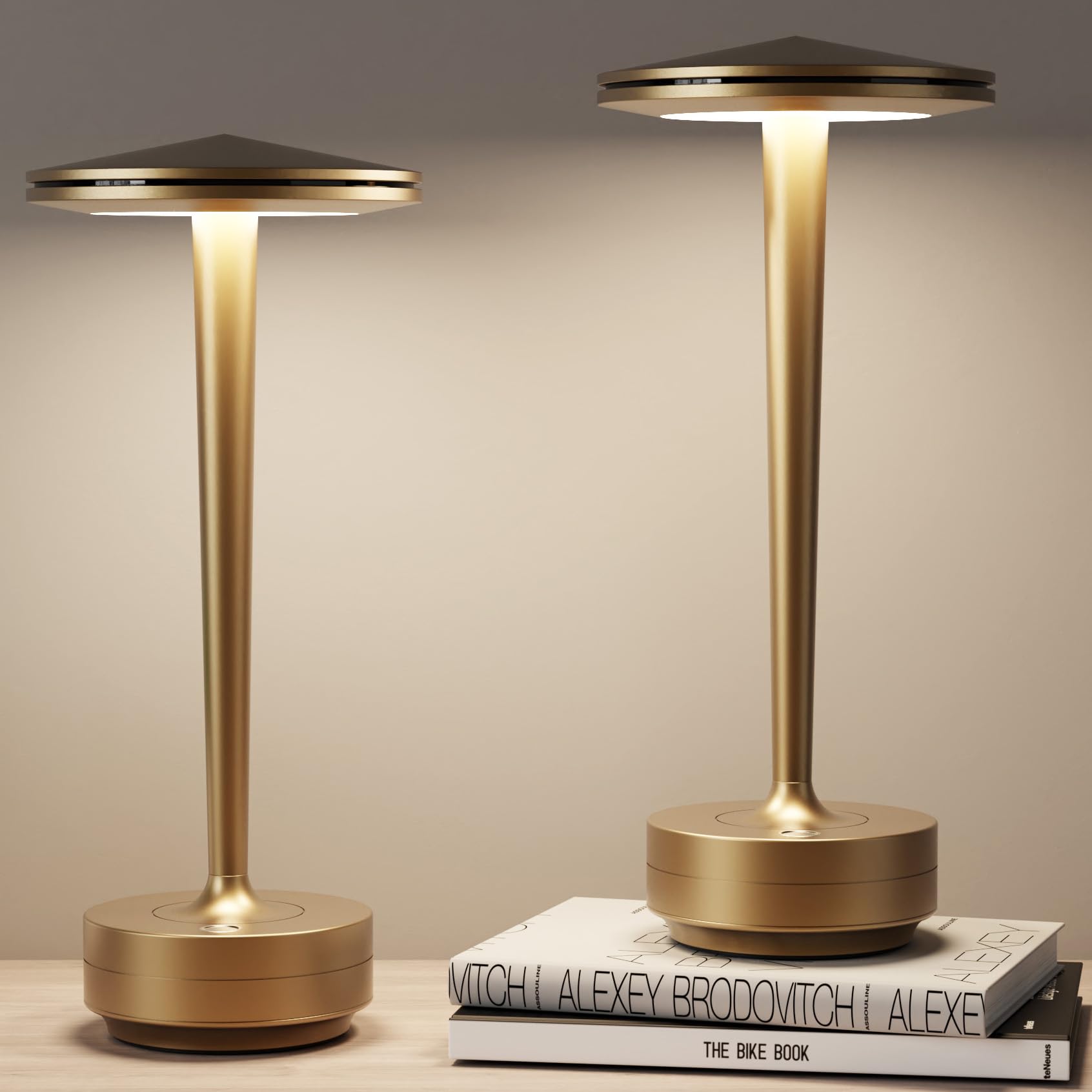 YIBEN 2pack Rechargeable Cordless Table Lamp  LED Portable Powered LED Battery Light 6000mAh USB Desk Lamp  for Restaurants Outdoor (2pack Titanium)