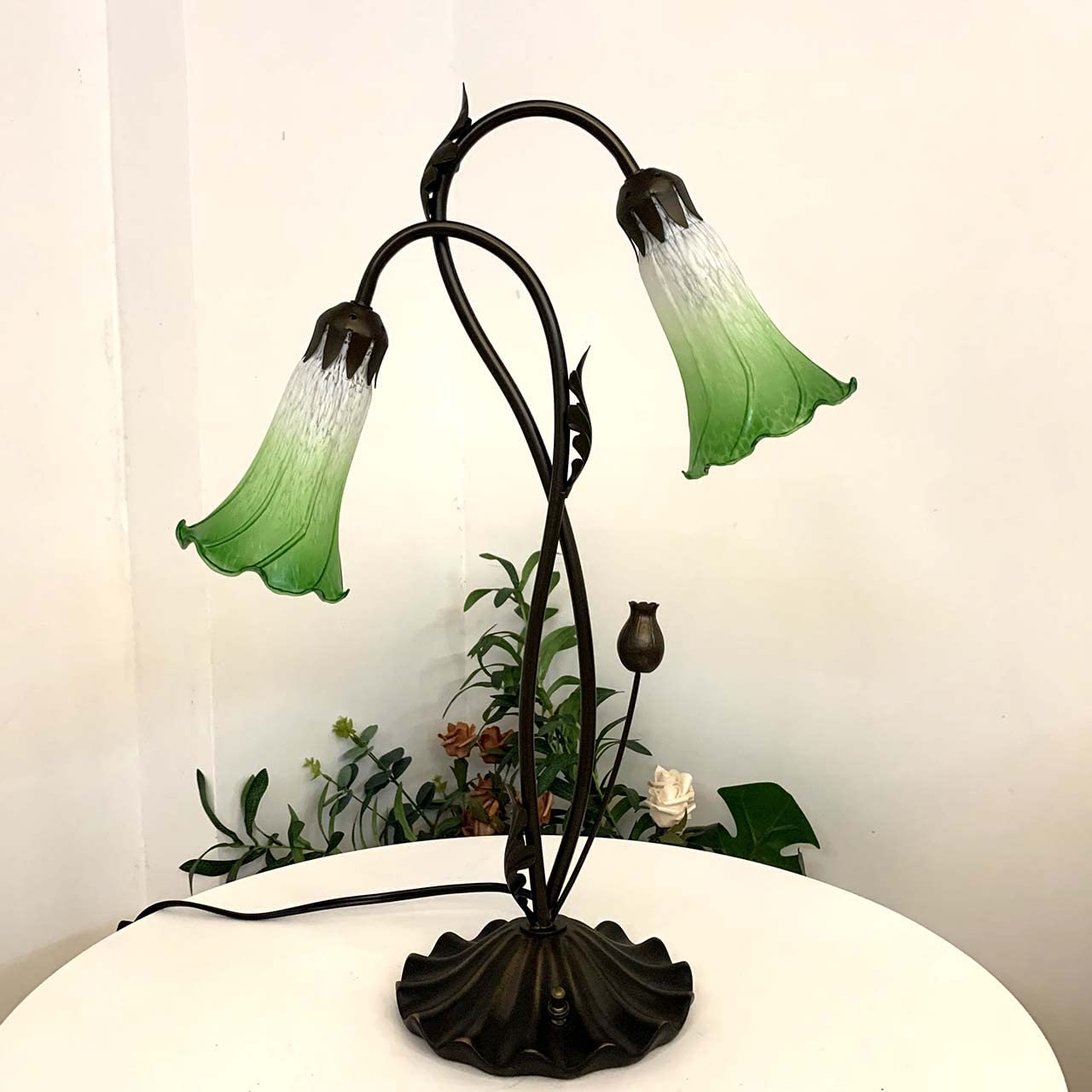 Bieye Ls05 Lily Flower Blown Glass Lampshade (White Green, Opening I.D. 1.26'' X O.D. 1.5'')