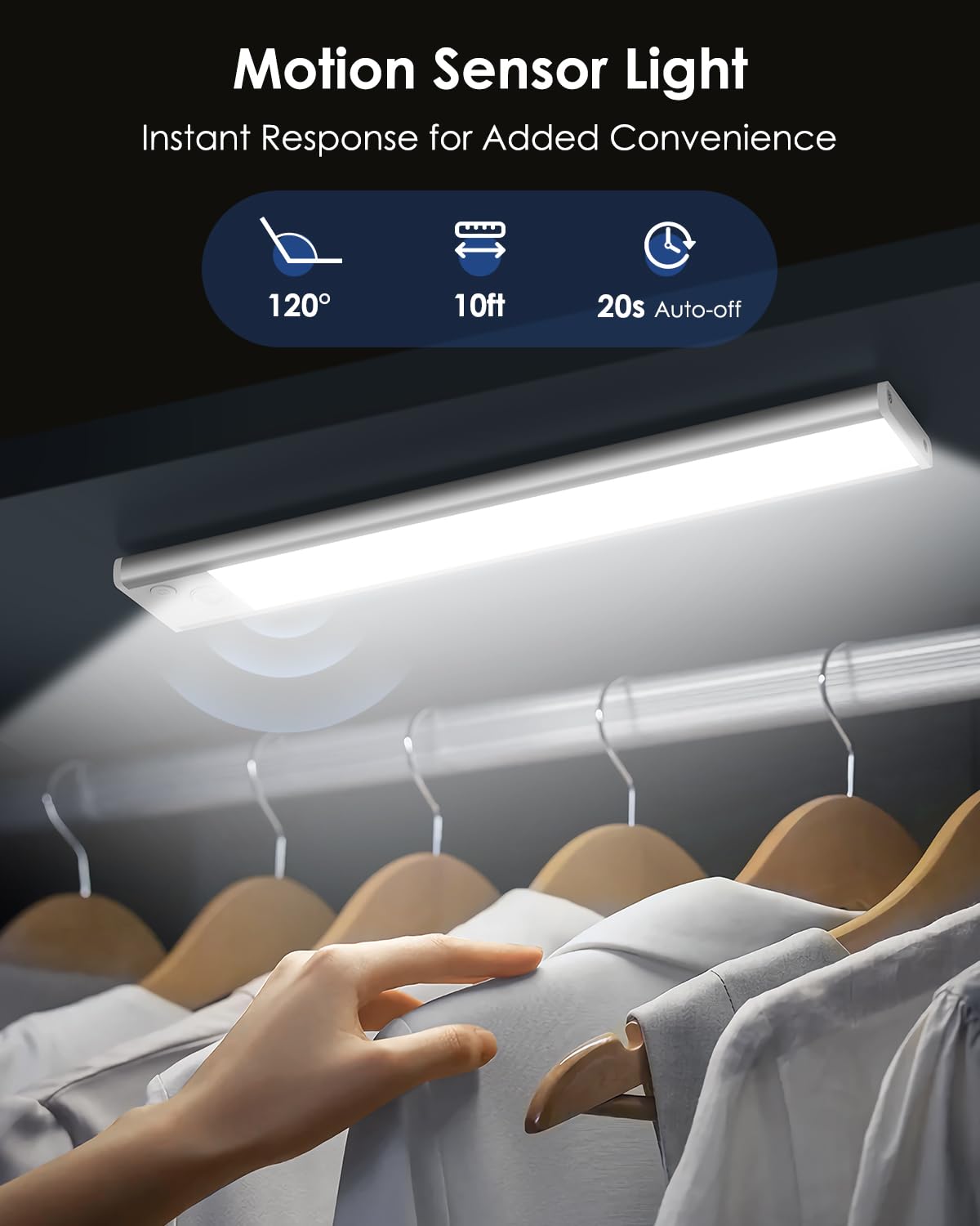 VerRon 5-Pack Under Cabinet LED Lights, 2500mAh Rechargeable, Motion Sensor, 12in, Aluminum, 6500K