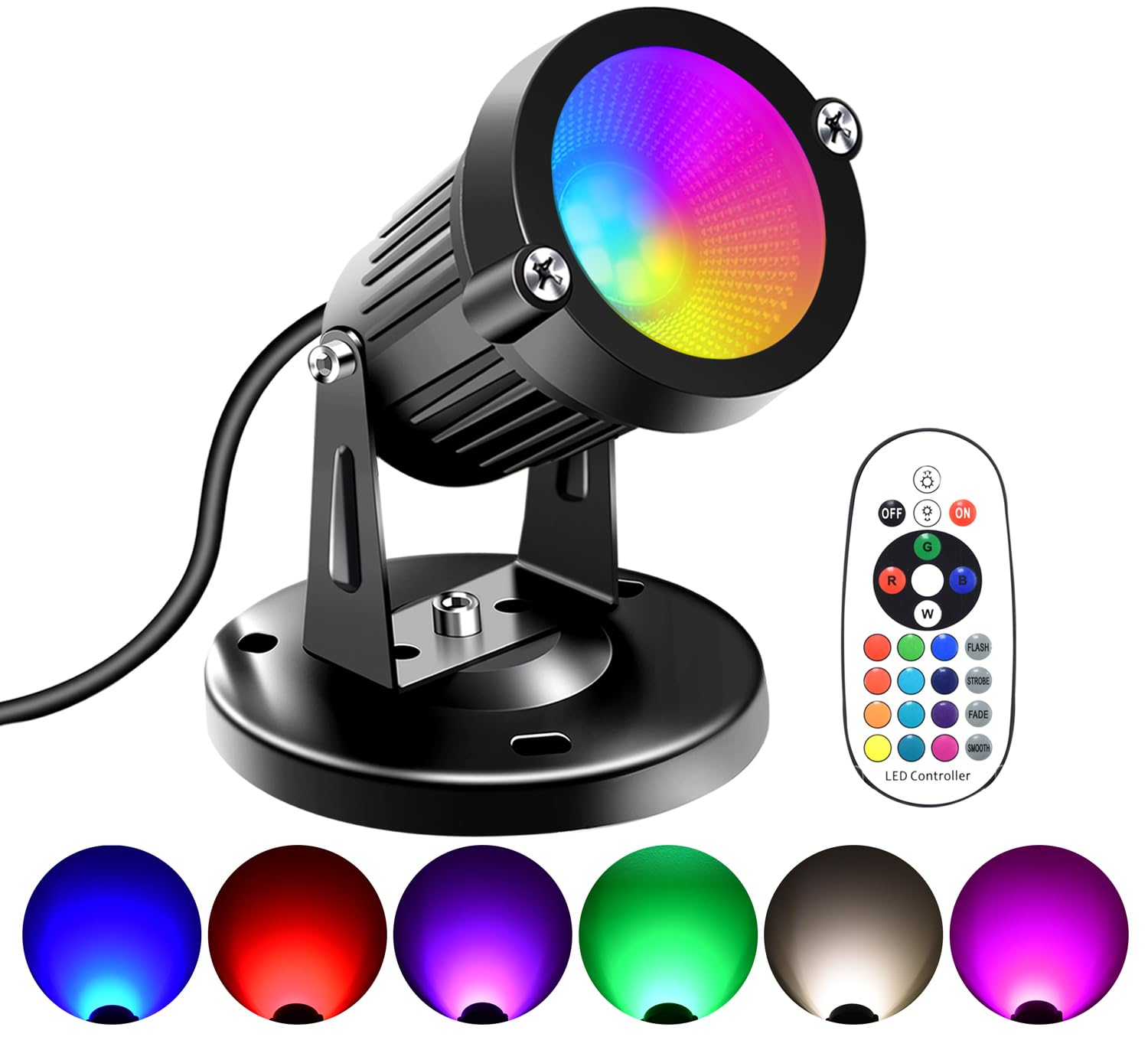 FZWLE LED Spot Lights Indoor,RGBW Color Changing Up Lights Indoor Remote Control Plant Spotlight Decorative Lights Plug 6 FT Cor