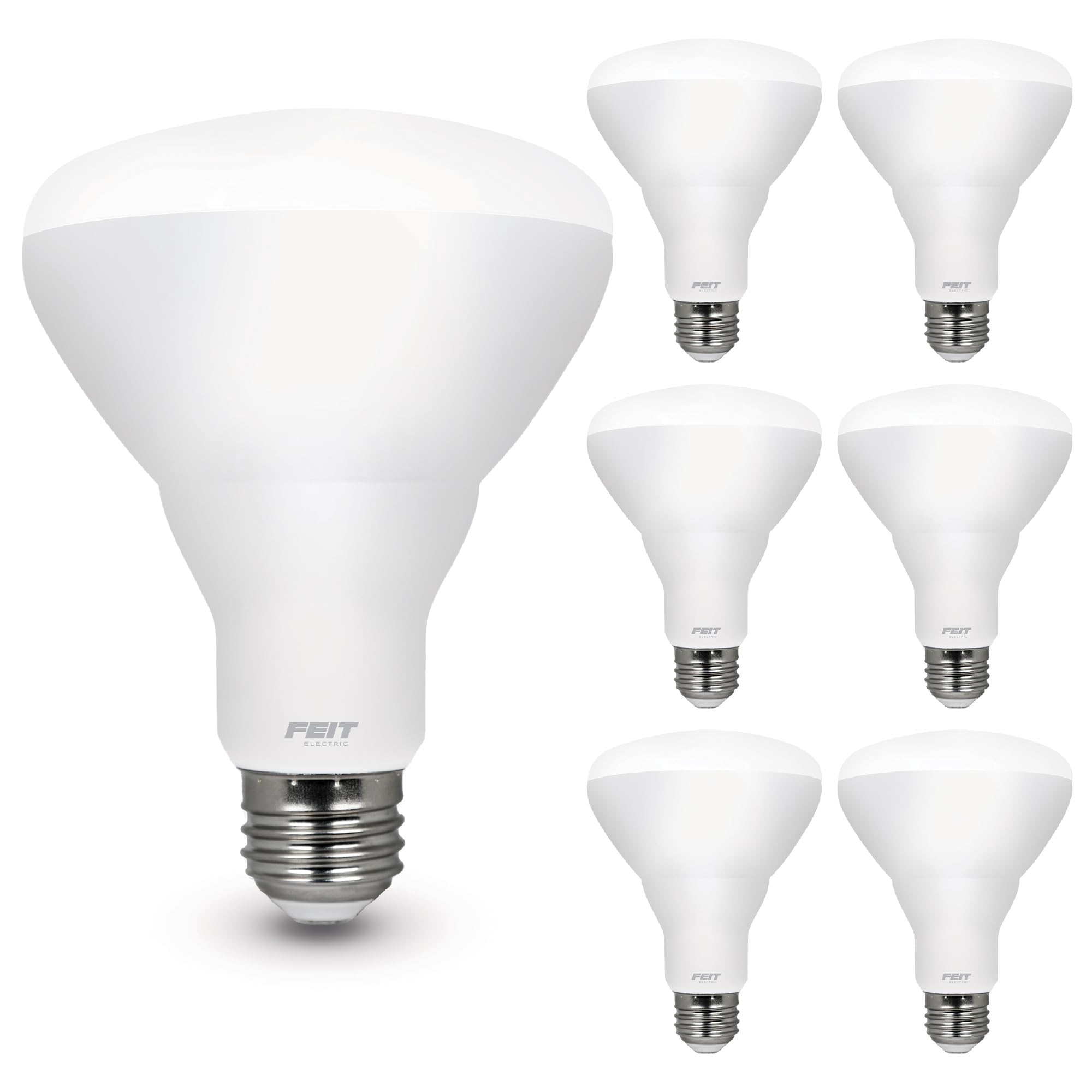 Feit Electric BR30 LED Light Bulbs, 100W Equivalent, Dimmable, E26 Standard Base, 80 CRI, 1400 Lumens, 3500K Neutral White, 120V, 10 Years Lifetime, Damp Rated, 6 Pack, 100BR30DM83510KLED/6
