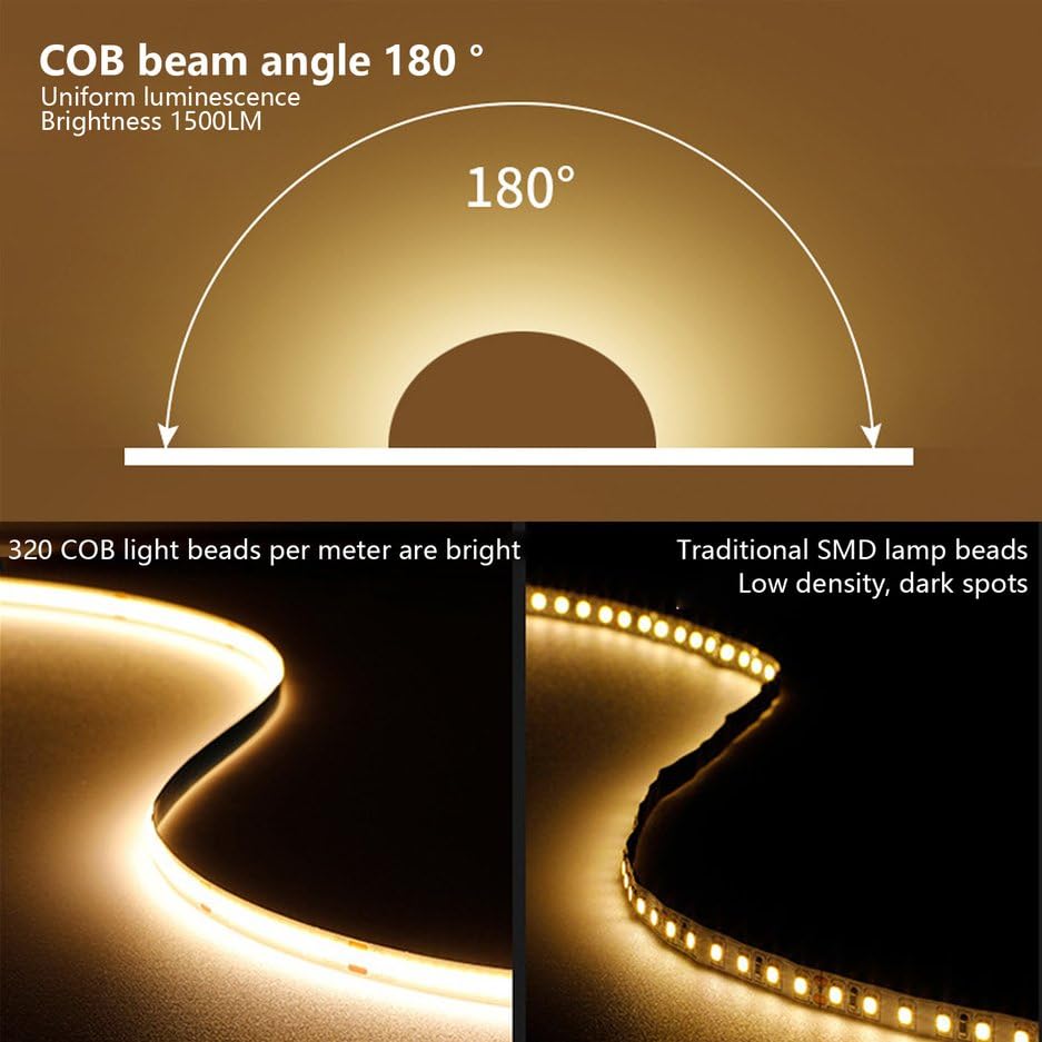 Mdee?Type C Cob Tape Light Led Strip 3.28Ft/1M- Flexible 5Mm Hidden Dc 5V Led Tape With 320 Leds/M For Warm White (4000K) Lighting. Cuttable  Shapeable  Type C Powered. Ideal For Kitchen