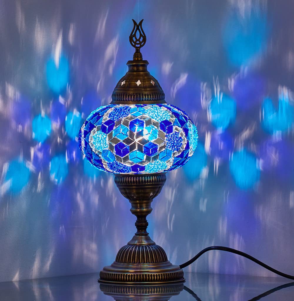 DEMMEX Genuine 7'' Turkish Mosaic Table Lamp - Handmade Tiffany-Style Moroccan Glass Lampshade, Colorful Desk Bedside Light, Exo