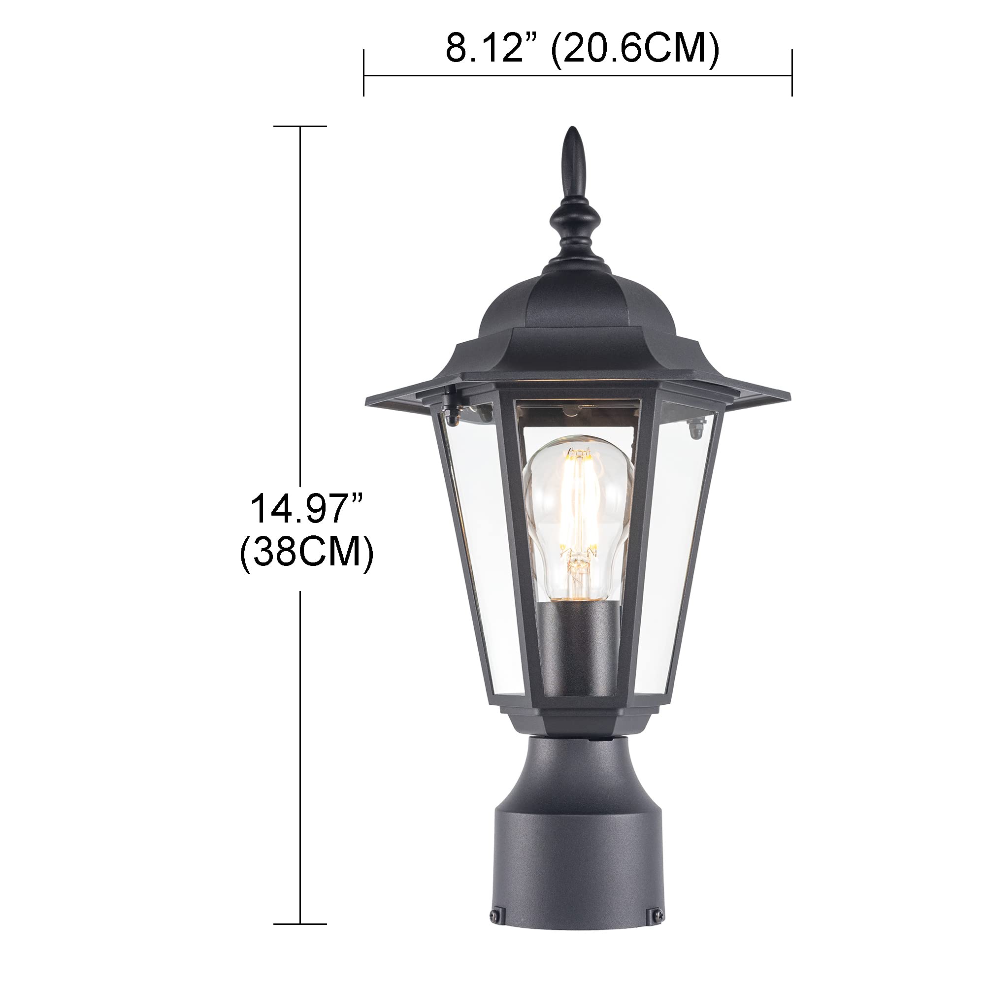 GRUENLICH Outdoor Post Lighting Fixture, Aluminum, E26 Medium Base, Max 60W, Black Finish, 1 Pack, Model GR-PL001