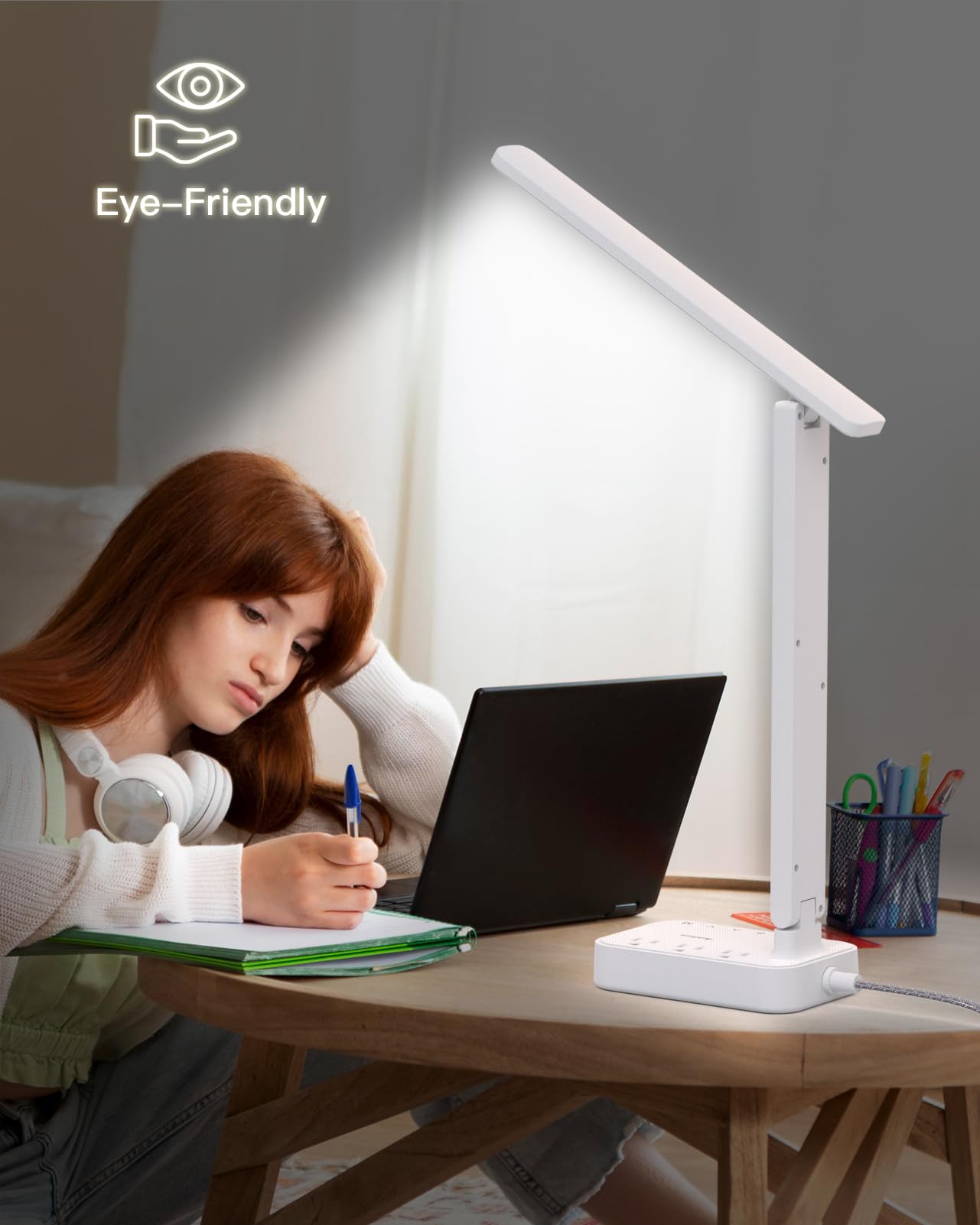 Addtam Led Desk Lamp, Power Strip With 3 Outlets 4 Usb Charging Ports(2 Usbc), 4 Modes 5 Level Brightness Touch Lamp, Small Desk