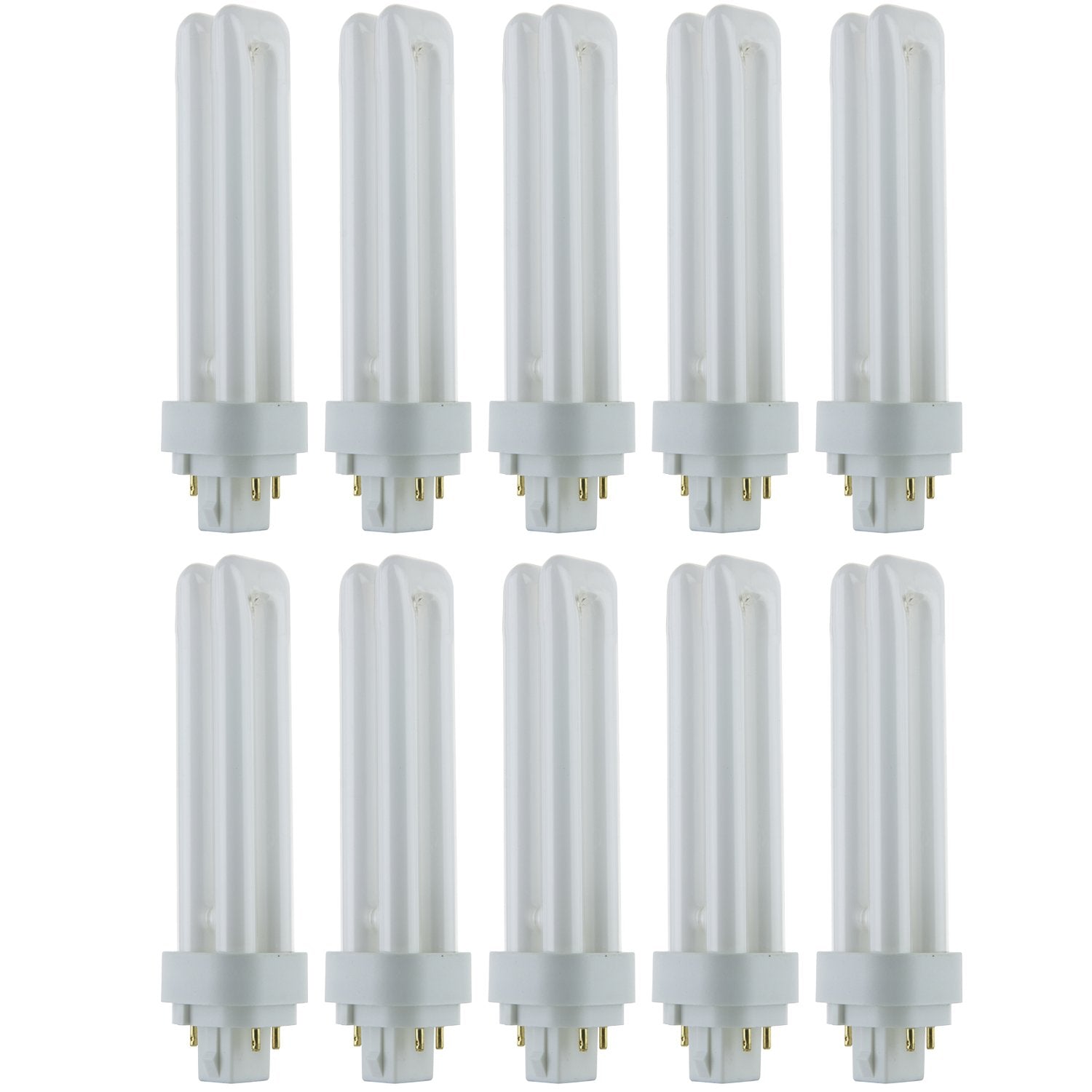 Sunlite Compact Fluorescent PLD 4-Pin Double U-Shaped Twin Tube, 18 Watts, 120 Volts, 1080 Lumens, 5000K Daylight, 4-Pin G24q2 B