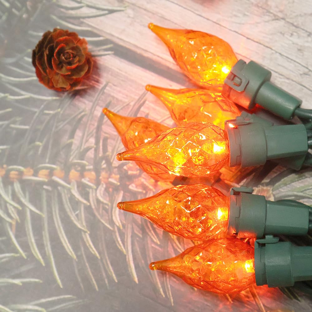 Solduce Orange Lights Halloween Lights 70 LED C5 Glass Connectable Christmas Lights for Indoor and Outdoor use, Plug -in String