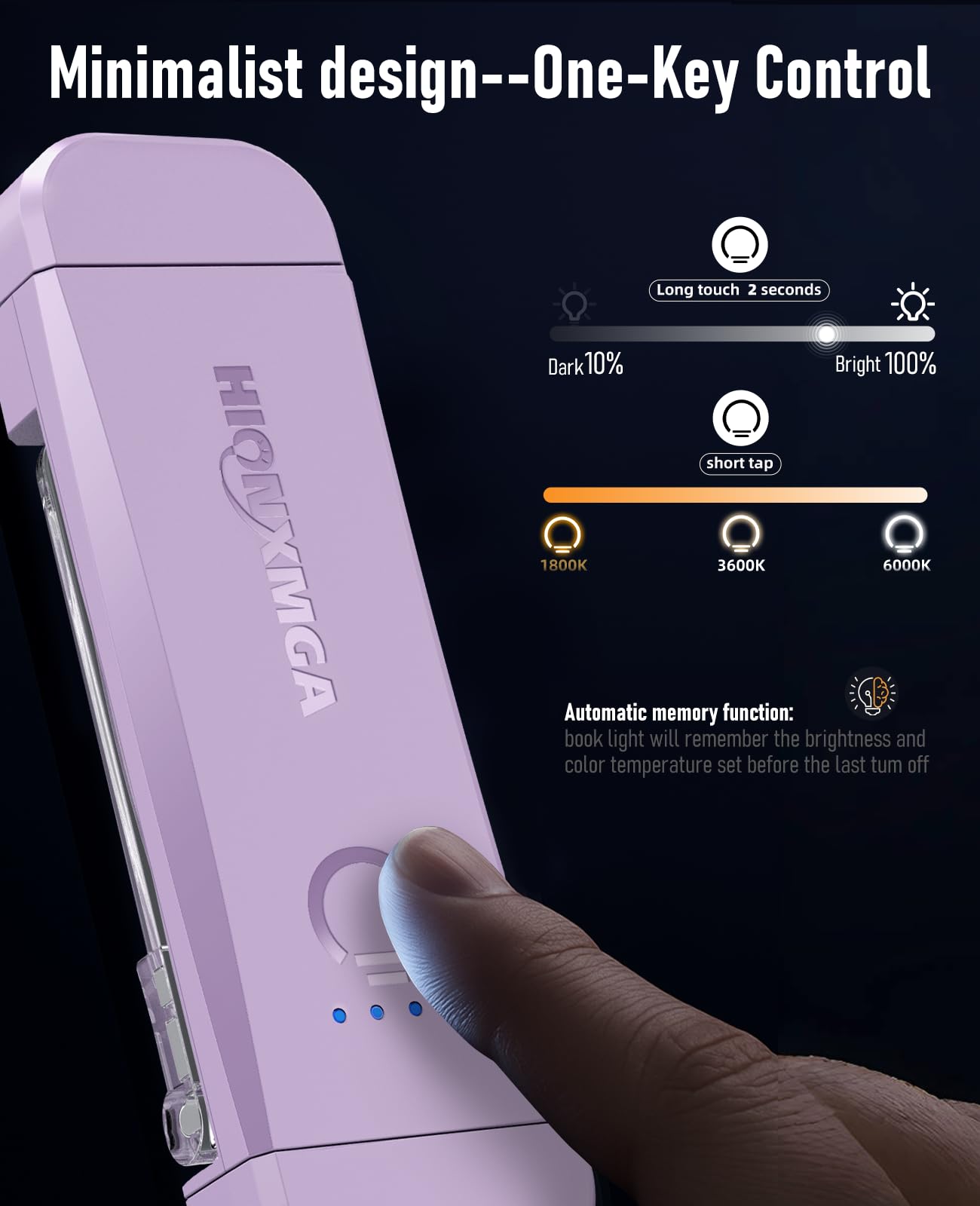 HIONXMGA Book Reading Light, Rechargeable Clip-on Lamp with 3 Amber Colors, 7 LEDs, Plastic, Model SD-Purple-New, Purple