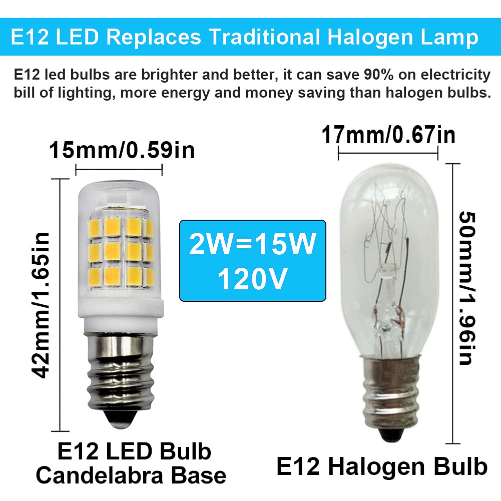 E12 Led Fridge Water Dispenser Light Bulb 2W(15W Replacement) 120V T5 Tubular Appliance Bulb For Chandeliers Home Lighting Refri