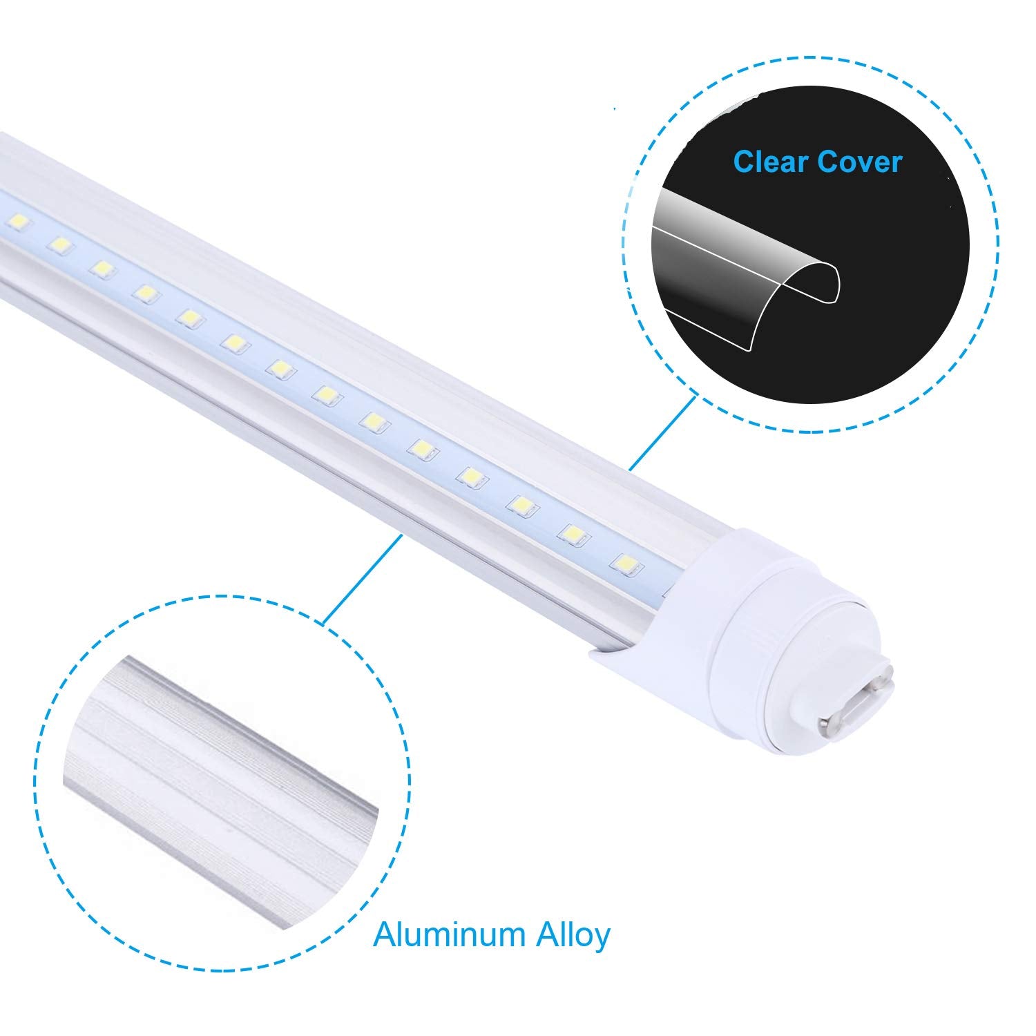 R17D/Ho 8Ft Led Shop Bulb, Rotating Base Led Tube Light, 6000K Clear Lens, Dual-Ended Power Bulb Lights, Non-Dimmable, 2 Pin, Ba