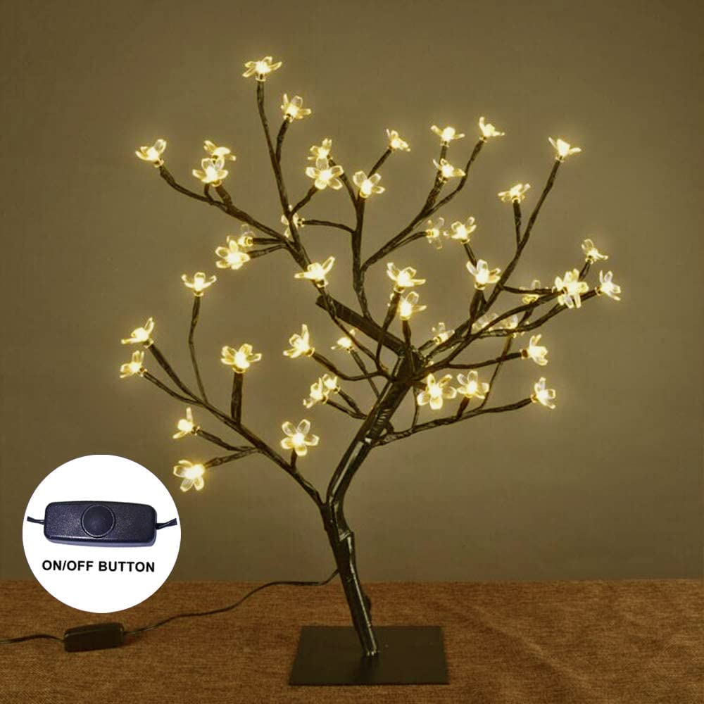 LIGHTSHARE 18" Cherry Blossom Bonsai Tree with 48 LED Warm White Lights, Metal Base, Model ZXTSD-WW, Ideal Night Light & Home Gift