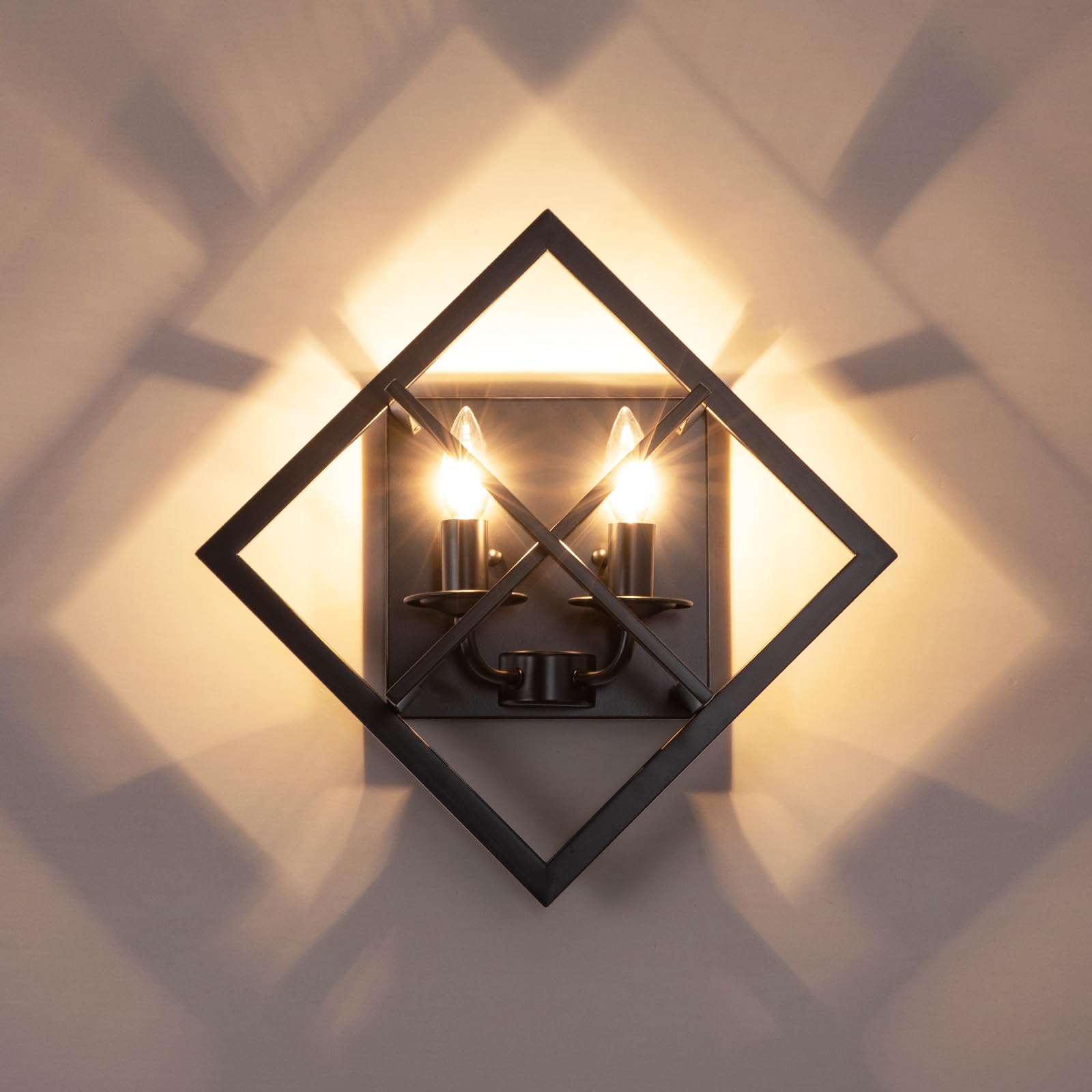 fengkeDU Farmhouse Wall Sconce, Rustic Iron Indoor Light Fixture, 17.8in, E12 Base, Black, 1 Pack