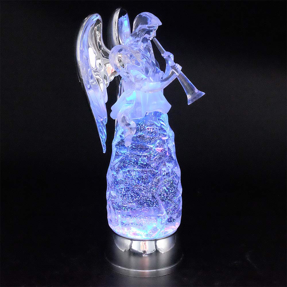 Wondise Angel Color Changing Night Light Snow Globe with Timer, 11 Inches Battery Operated Swirling Glitter LED Angel Lights for