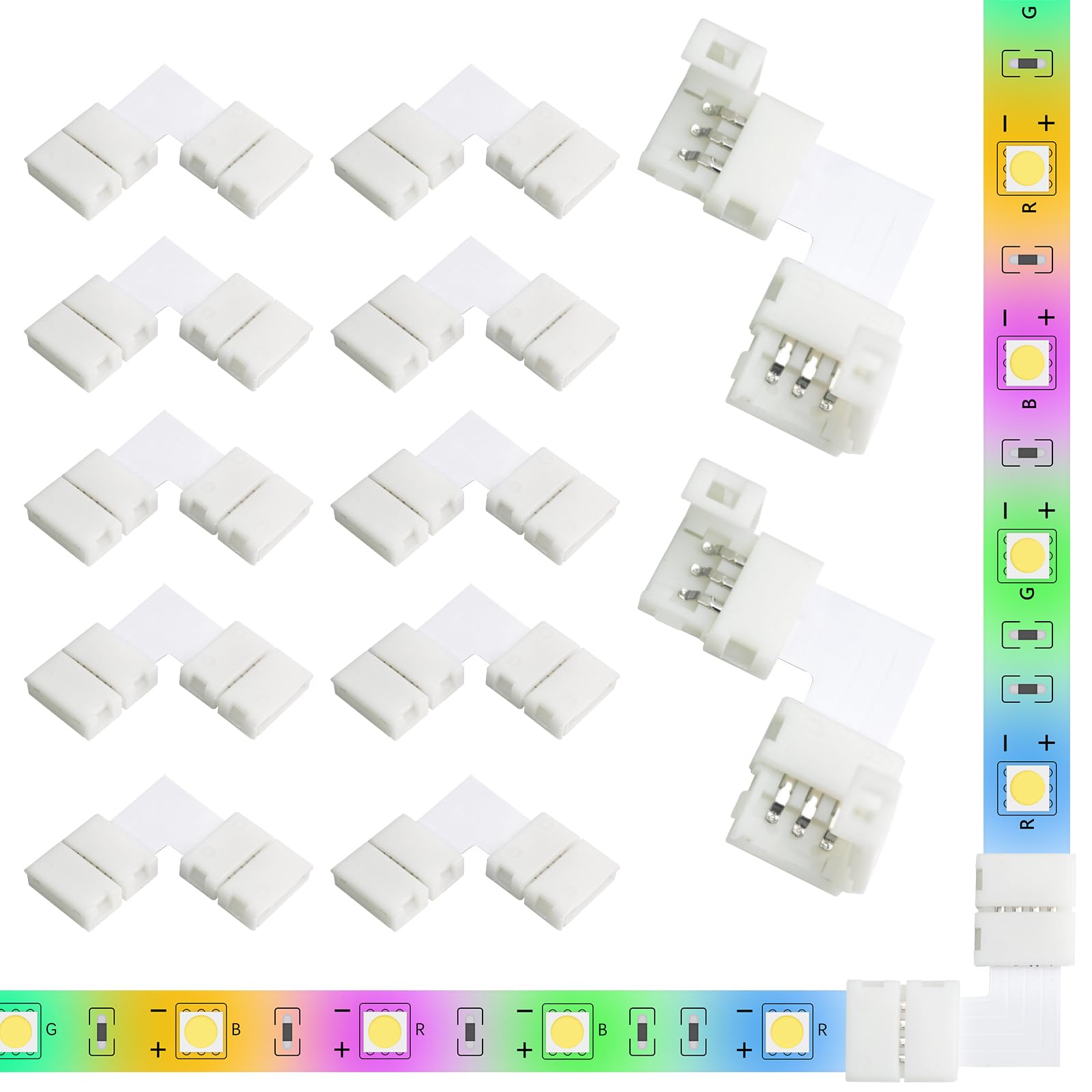 10Pack L-Shaped 3-Pin 8Mm Led Strip Lights Connectors - Solderless, Extendable Terminal Adapters For Ws2811 & Ws2812 & Sk6812 Rg