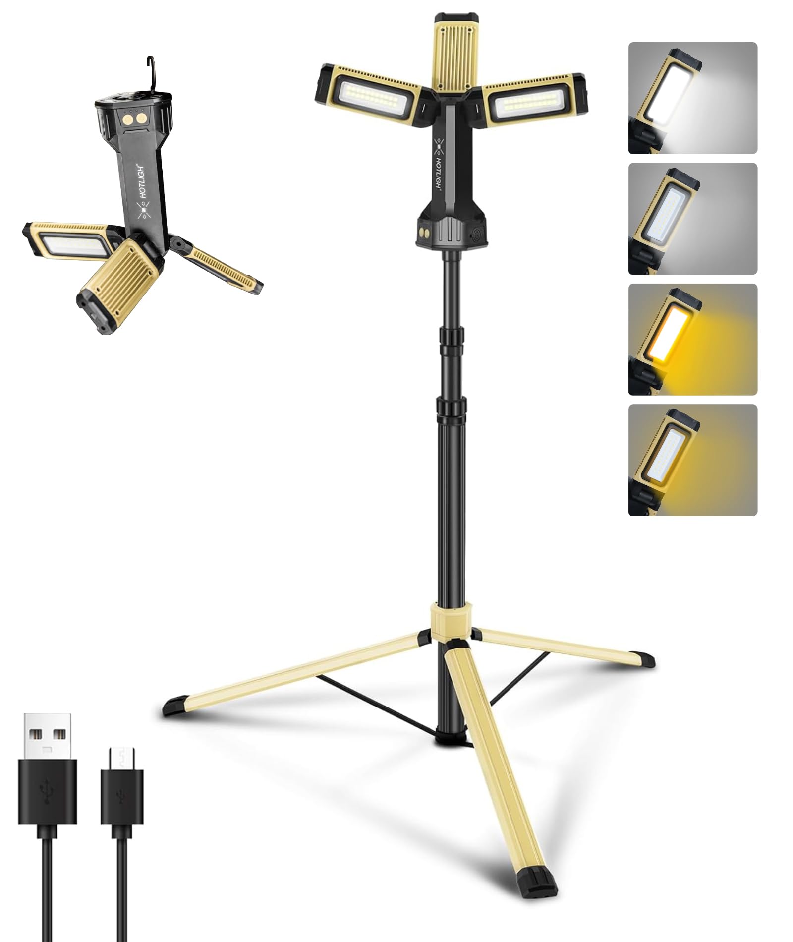 HOTLIGH Rechargeable Work Light - 5000 Lumens, 67in Tripod, 10000mAh Battery, Aluminum, Brown, Model zf6957-29
