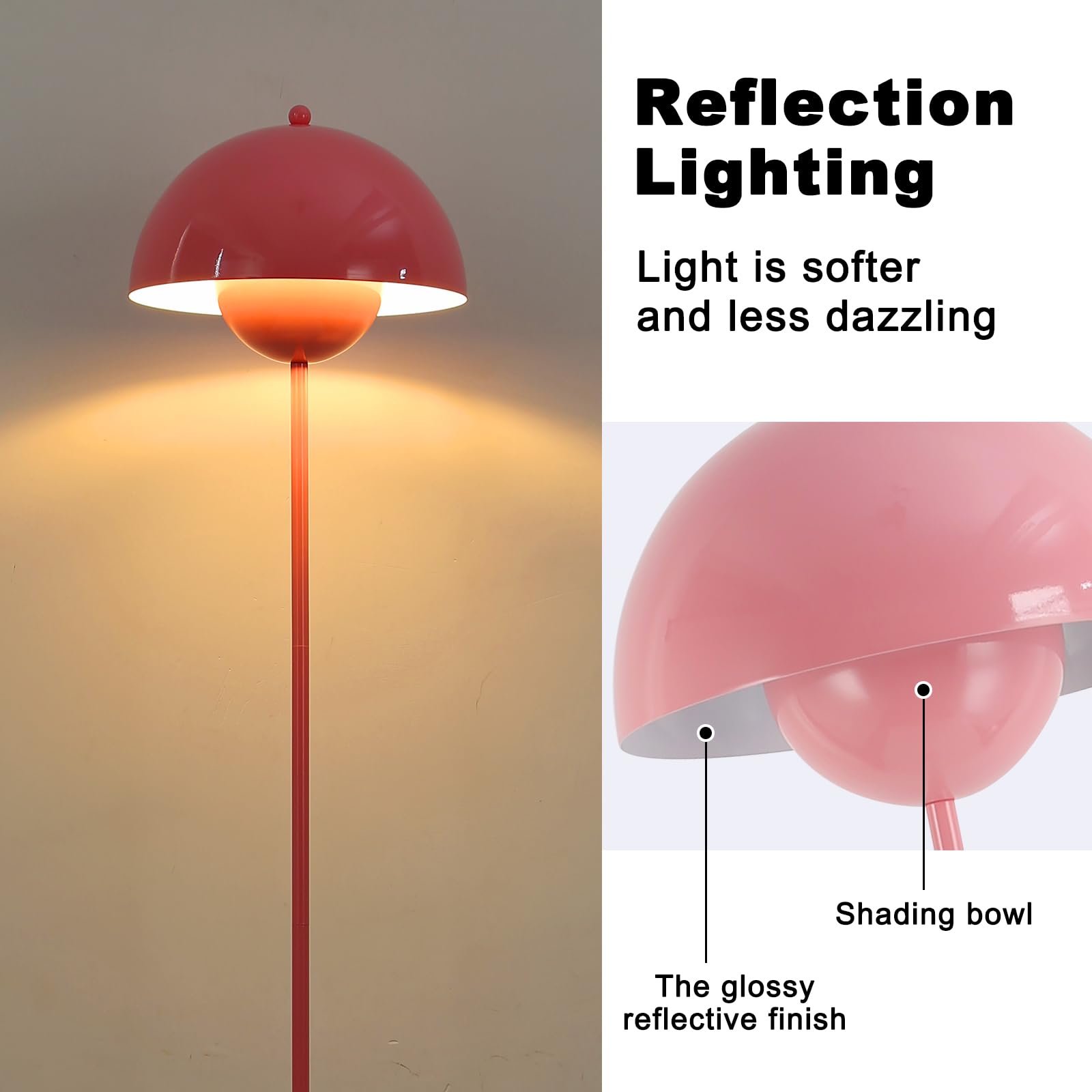 COSYLUX Modern Floor Lamp - Industrial Metal Shade, Tall Design, Light Pink, Ideal for Living Room, Bedroom, Office, Nursery, Corner