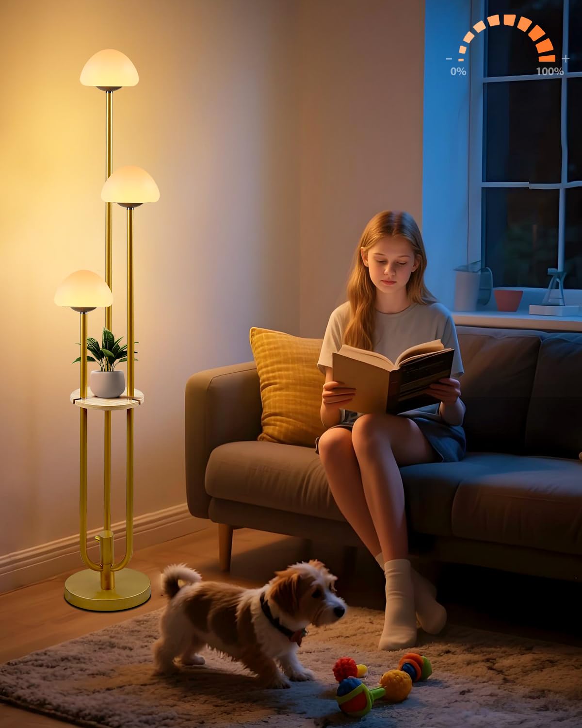 Lightdot Gold Dimmable Floor Lamp with Table  Modern Floor Lamps for Living Room  3000K Warm Lights Tall Standing Lamp with Mushroom Shades & Bulbs Included for Bedroom/Sofa Beside/Corner Decor