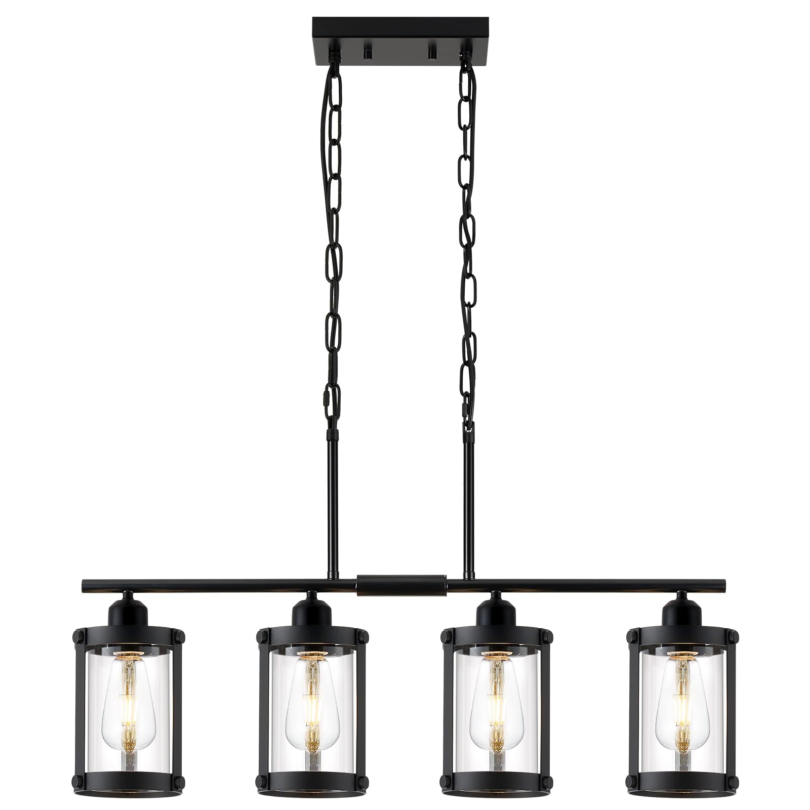 Osimir 4-Light Linear Kitchen Island Chandelier, Black & Clear Glass, Model OS-3014-4ISBK