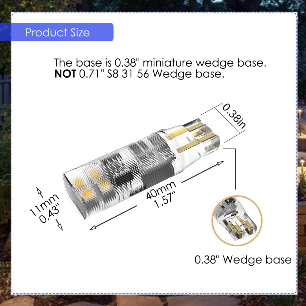 Noobibaba T5 Wedge Base Led Bulb 12V, T5 T10 Wedge Base Led Bulbs 12V Low Voltage Landscape, 1.5 Watt Replace 7W 11W Incandecent