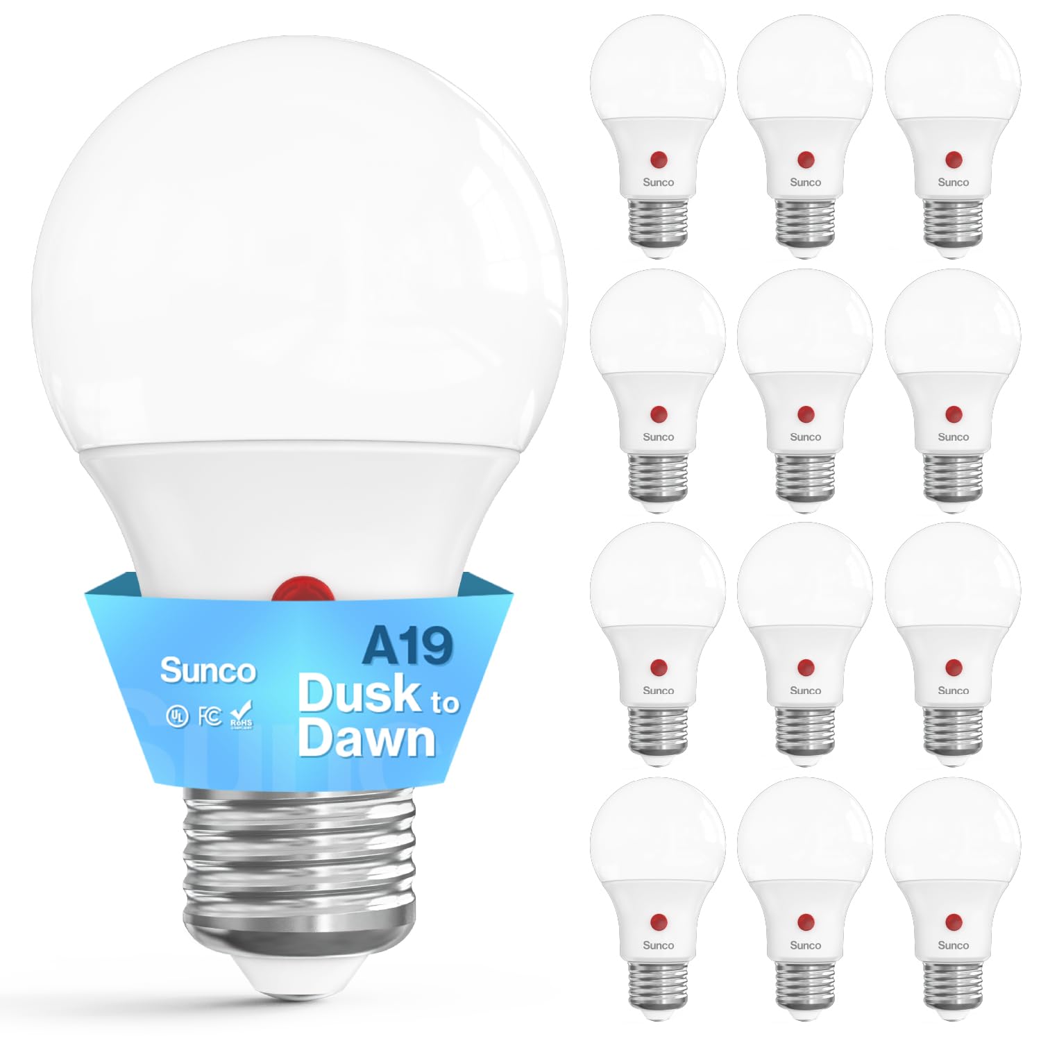 Sunco 12 Pack Dusk To Dawn Led Outdoor Light Bulb A19  Photocell Automatic For Exterior Lighting  800 Lm  9W (60W Eqv.)  5000K Daylight  Auto On/Off Sensor  Ip65 Rated Ul