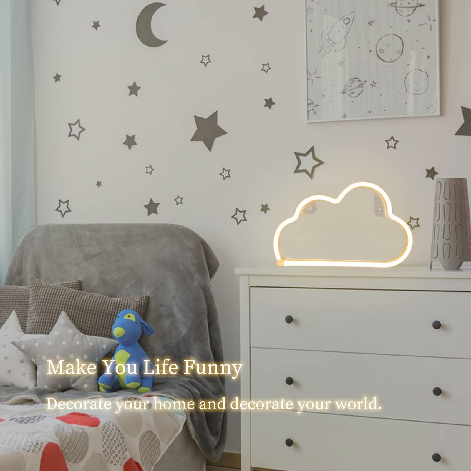 BerniceKelly LED Cloud Neon Sign Light for Wall Decor, Warm Yellow, Battery/USB Powered, Ideal for Bedroom, Christmas, Birthday, Wedding Party