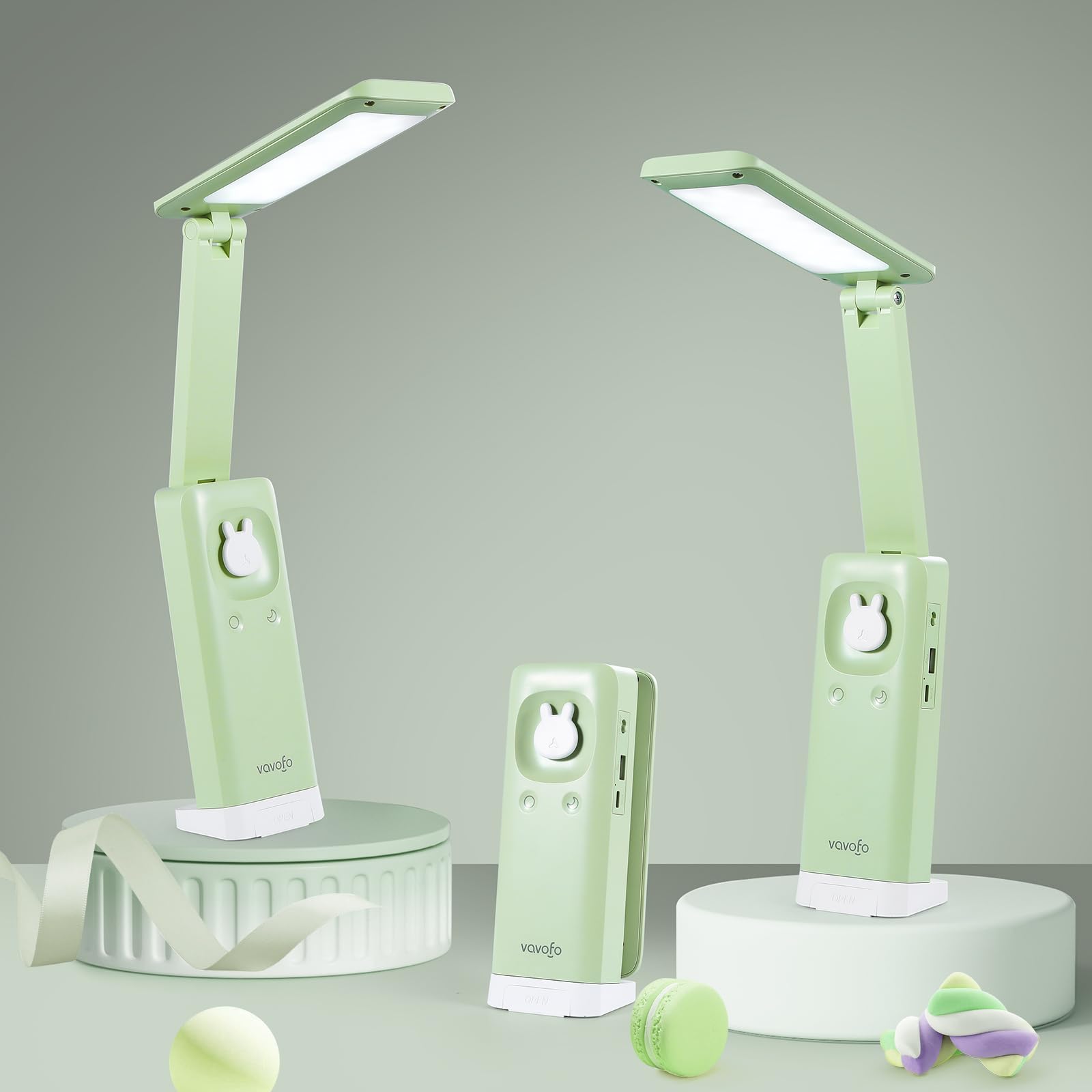 VAVOFO Cordless Desk Lamp - 6000mAh Battery, USB C Rechargeable, Foldable, 3 Color Temperatures, Green - Model KM-6779A