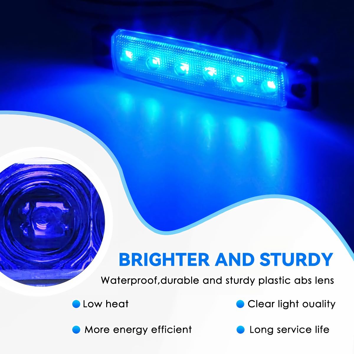 10Pcs Blue 6 Led Marine Boat Lights 12V Cockpit Navigation Lighting Waterproof Boat Interior Lights Deck Courtesy Light Navigati