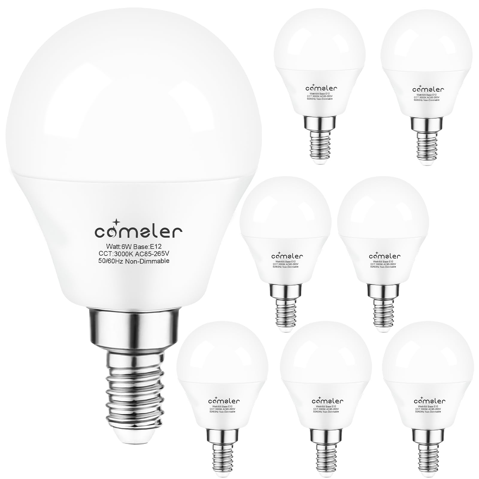 Comzler 8 Packs E12 Led Light Bulbs, 3000K Soft Warm White 60 Watt Equivalent Small Base Ceiling Fan Bulb, A15 Cri85+ 600 Lumens
