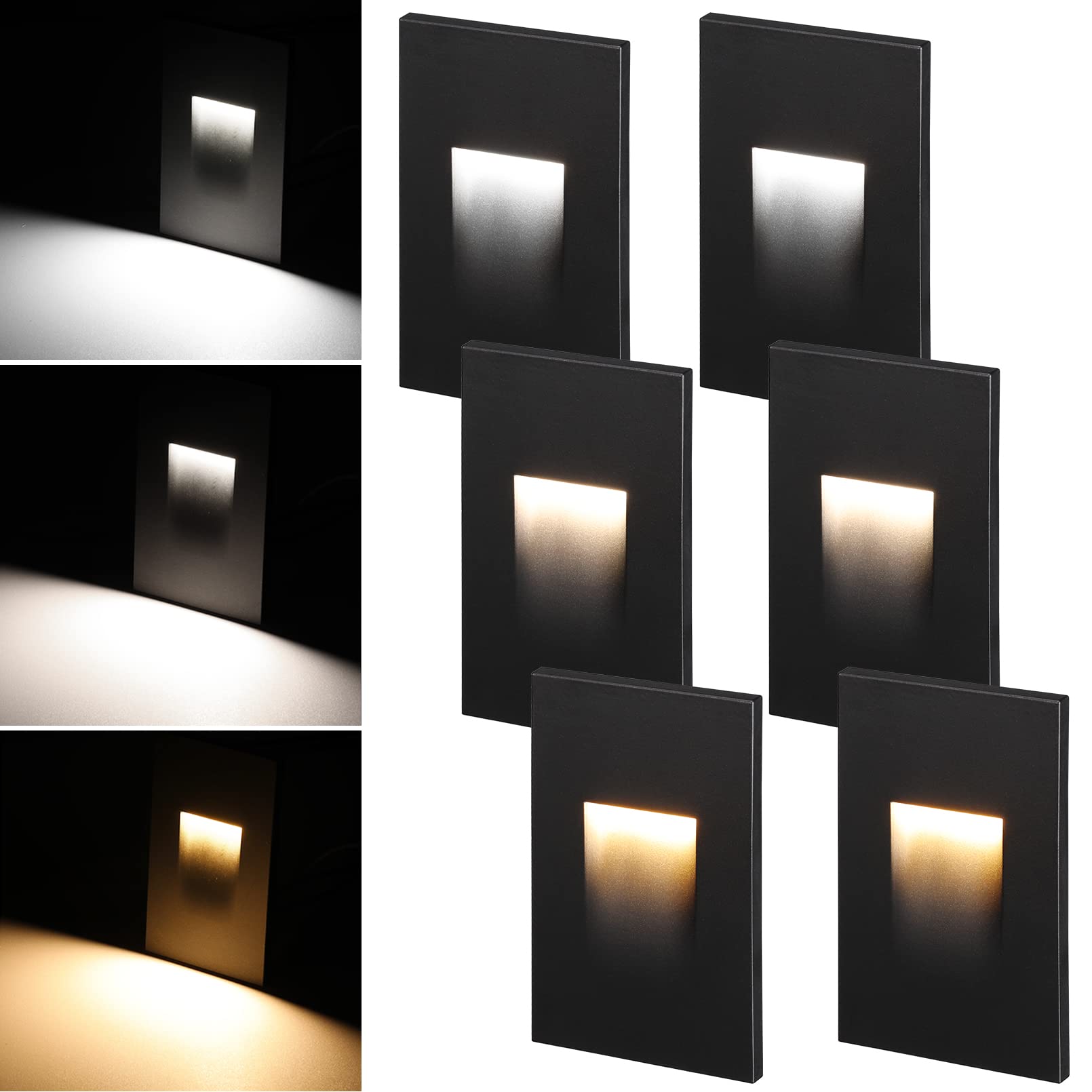 LEONLITE LED Step Lights, 3CCT Dimmable, IP65 Waterproof, Aluminum, 2.89 Inch, Black, Model 21972, Pack of 6