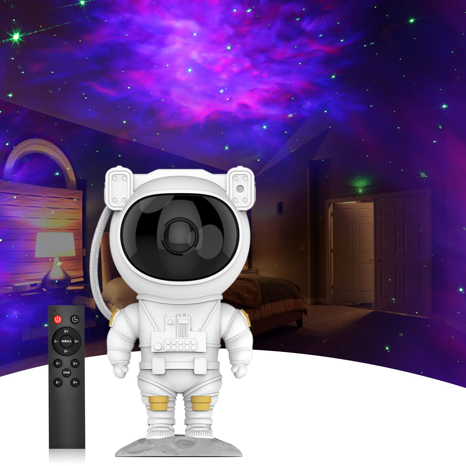 Juiara Astronaut Star Projector Night Light - Space Galaxy Lamp With Timer & Remote, White