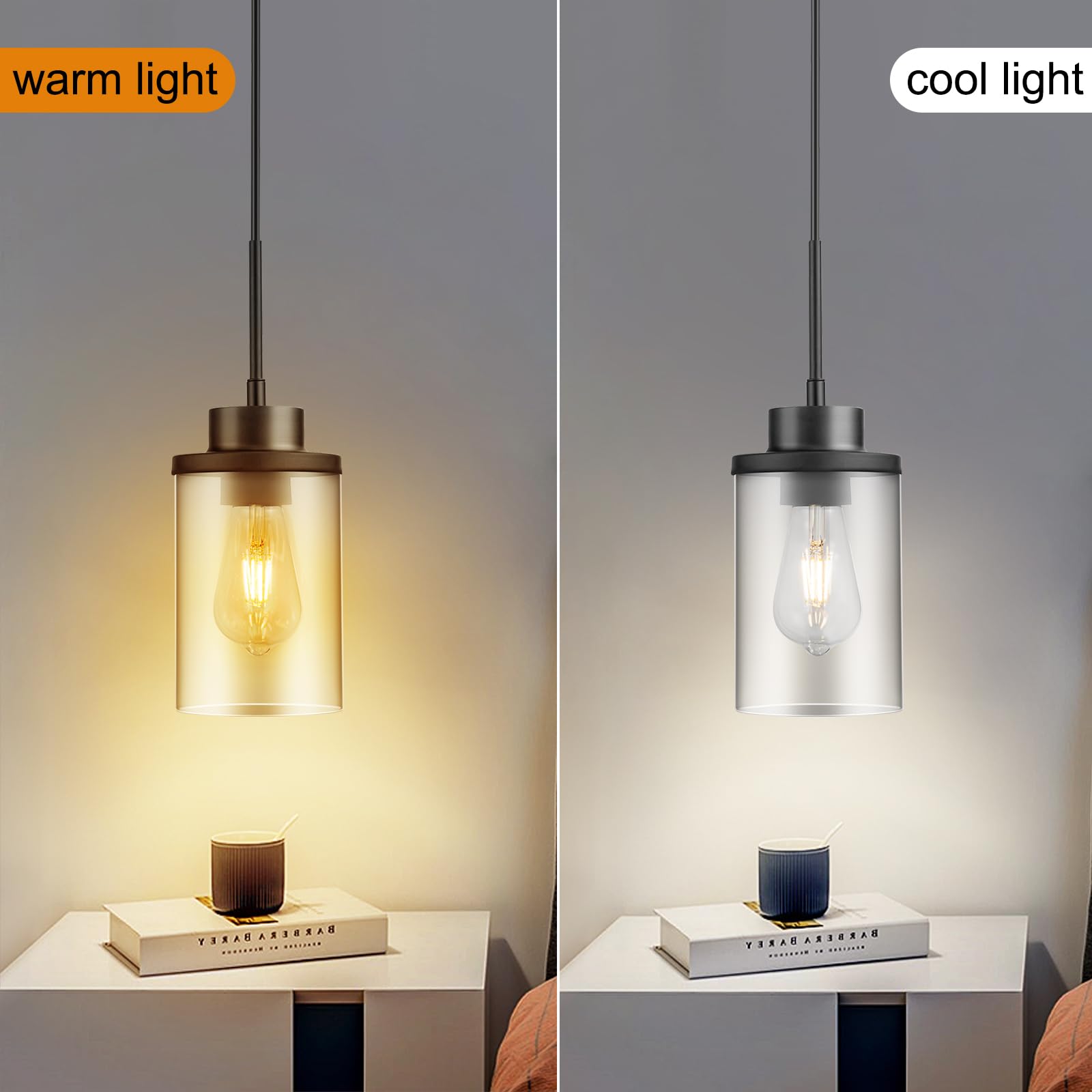 Dalivol Modern Black Farmhouse Clear Glass Cylinder Pendant Light Fixture,Ceiling Hanging Metal Industrial Mini Pendant Lighting