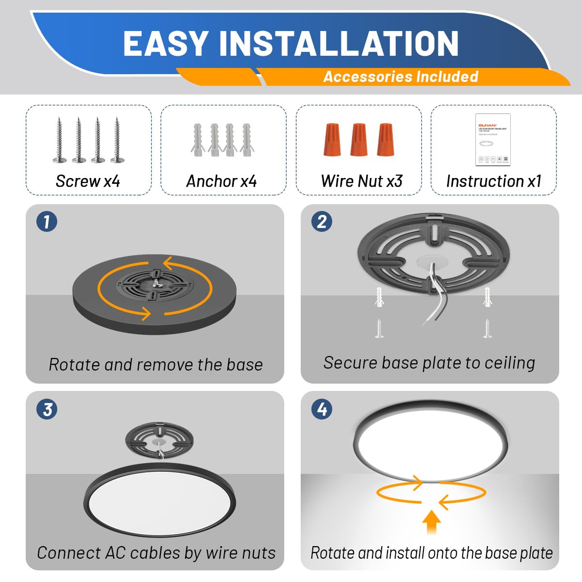 Allsmartlife Led Flush Mount Ceiling Light, 6 Pack 24W 12Inch Round Led Surface Mount Light, Close To Ceiling Light Fixtures For