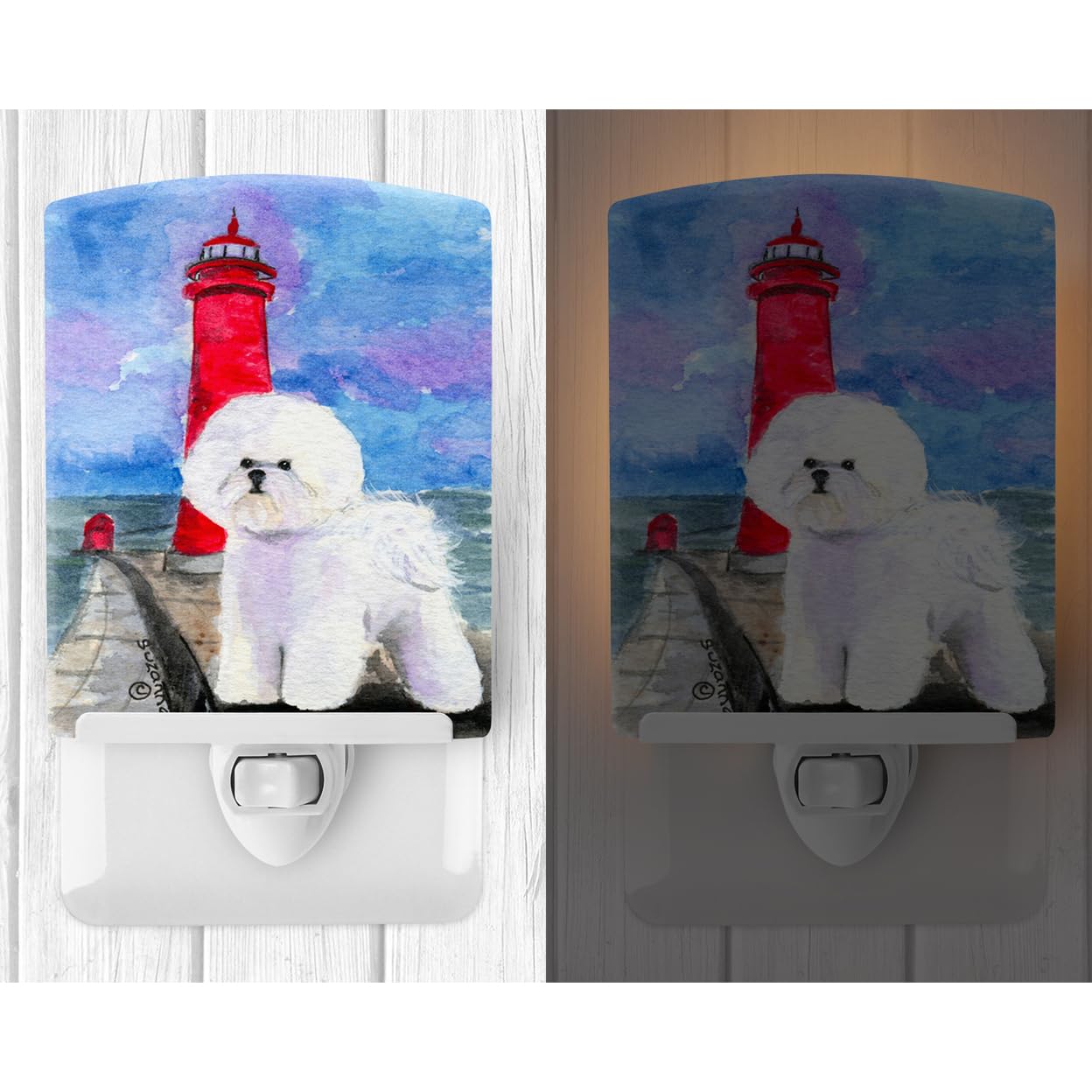Carolines Treasures Ceramic Night Light, UL-Certified, 6x4x3in, Lighthouse Design, Bichon Frise 8891, Multicolor