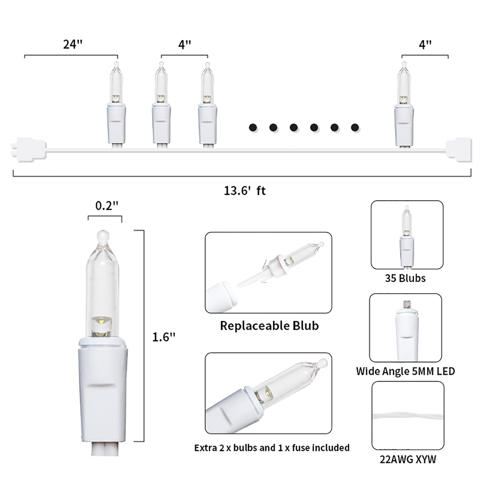 Multi-Sparking Warm White Christmas Lights (11 Feet, 35 Count) - Led Christmas Tree Lights White Wire, Mini String Lights For Indoor And Outdoor Christmas Decorations