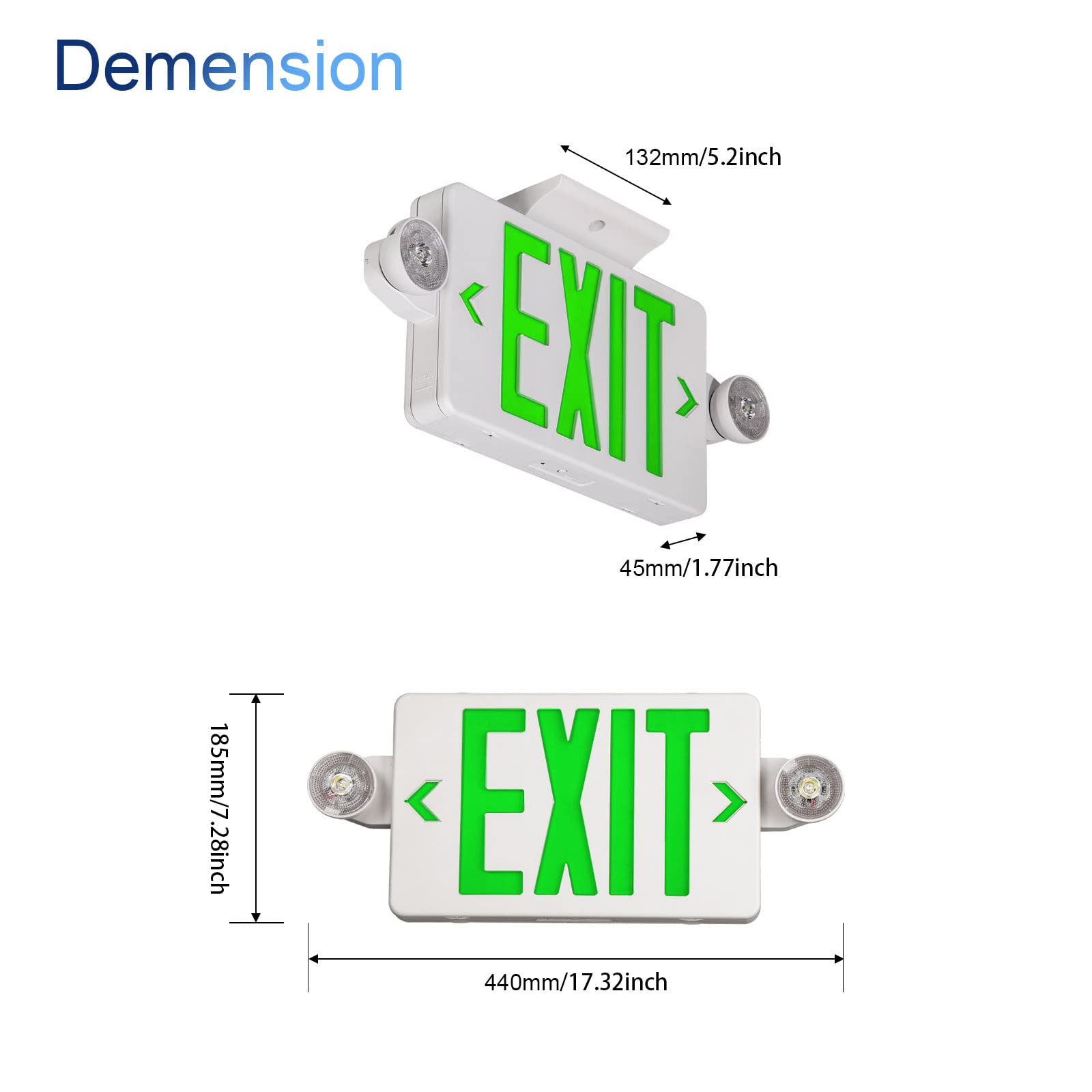 TANLUX Green Exit Sign with Emergency Lights, LED, Battery Backup, UL Listed, 1 Pack, White Housing, Model TL-EX01GE-1
