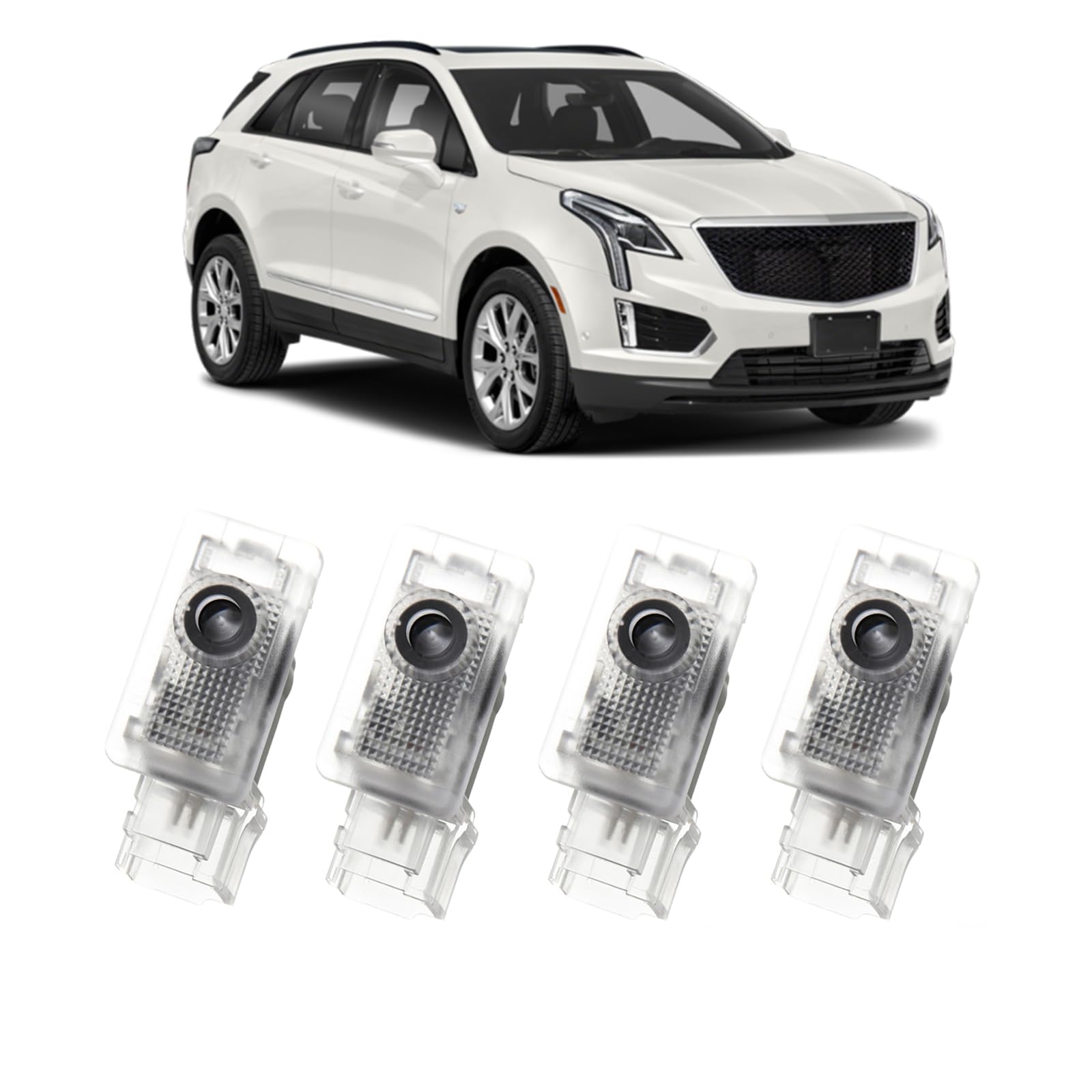 Generic 4Pcs Car Door Lights Logo Projector, Dual Plug Puddle Light, ABS Material, White, Compatible with SRX CT6 CT5 XTS ATS-L XT4 XT5 XT6