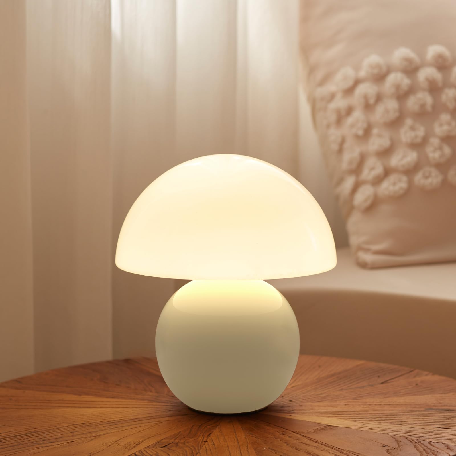 Dawnwake Mushroom Table Lamp for Bedroom, Cream, Small, Model TD3003, Cute Mini Modern Mid Century Design, Unique Aesthetic Decor