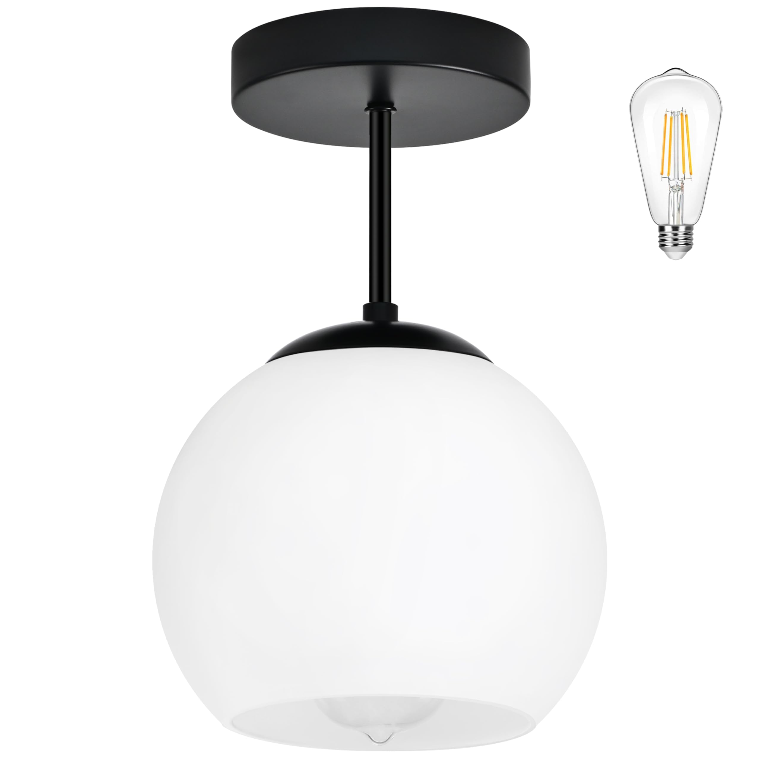 Bagood Black Semi Flush Mount Ceiling Light Fixture Milk Glass Light Fixture Mid Century Flush Mount Ceiling Light Black Flush M