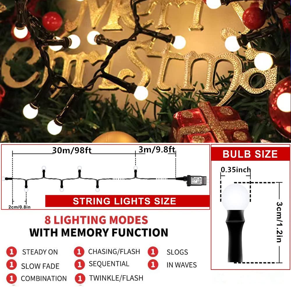 Meteds Led Christmas Lights Outdoor,300Led 105Ft 8 Modes Plug-In Connectable Waterproof Globe String Lights For Outdoor & Indoor