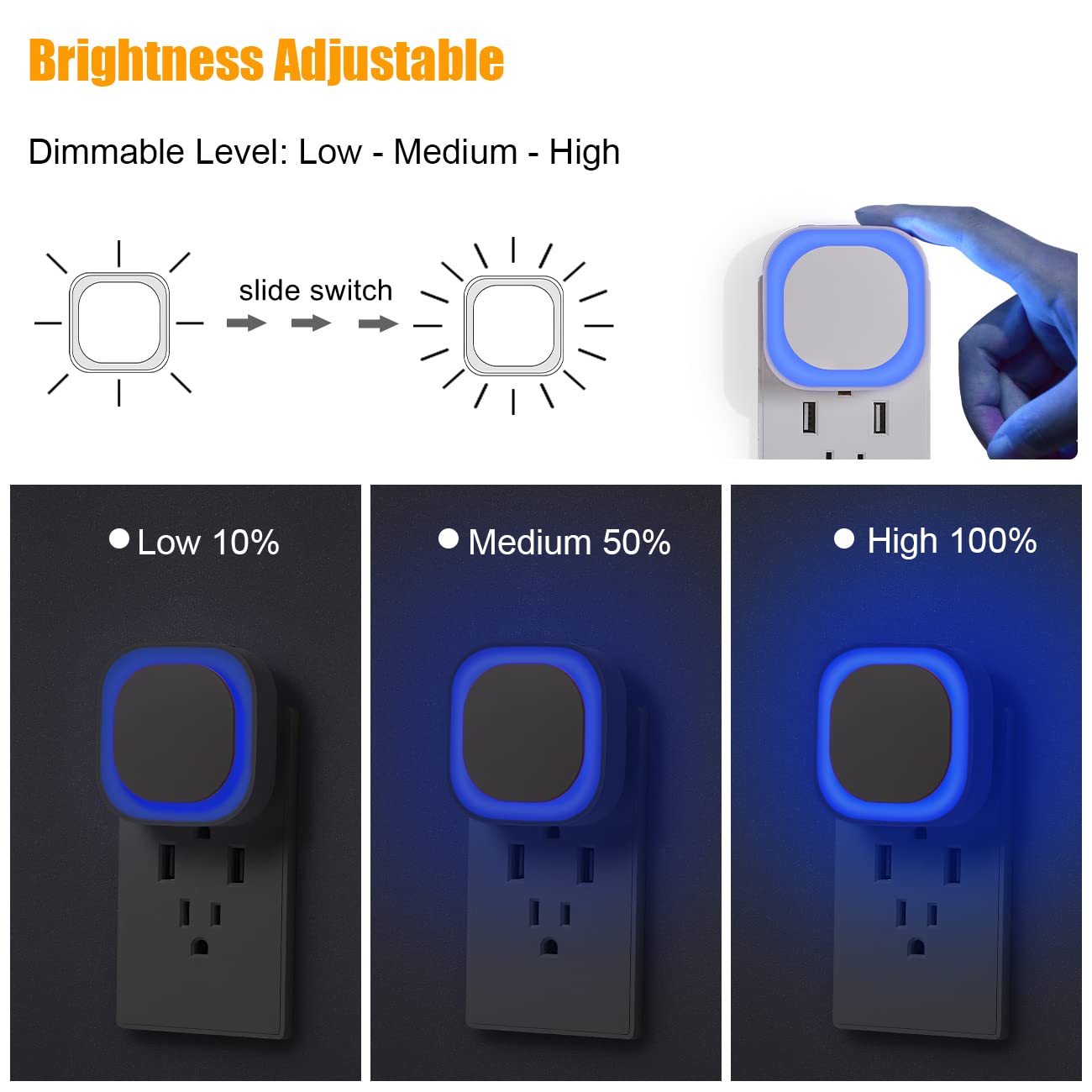 Yunlex 6 Pack Plug In Dimmable Night Light, Blue Nightlight, Auto Dusk To Dawn Sensor, Led Night Light, Soft Glow, Diffused Ligh