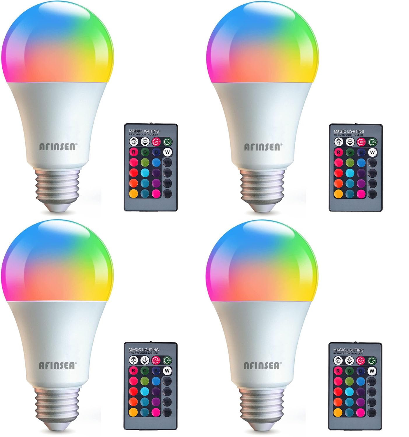 Afinsea 4 Pack Rgb Color Changing Light Bulbs With Remote,Rgbw Led Light Bulbs,9W Warm White 6500K,16 Color Multicolor A19 E27 D