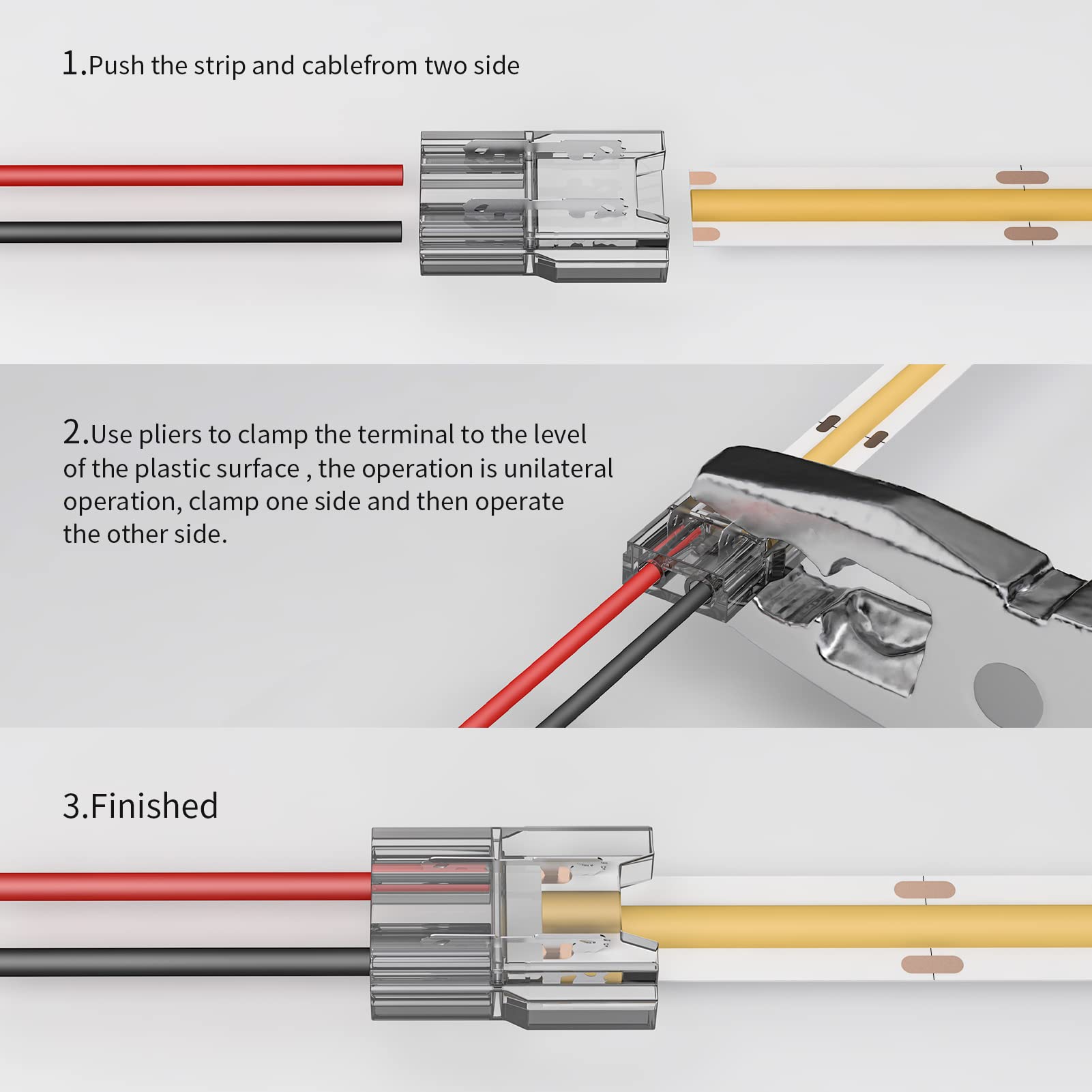 Visdoll Cob Led Light Strip Connectors 20Pcs 10Mm 2Pin Strip To Wires Led Tape Light Connectors,Transparent Solderless No Dark A