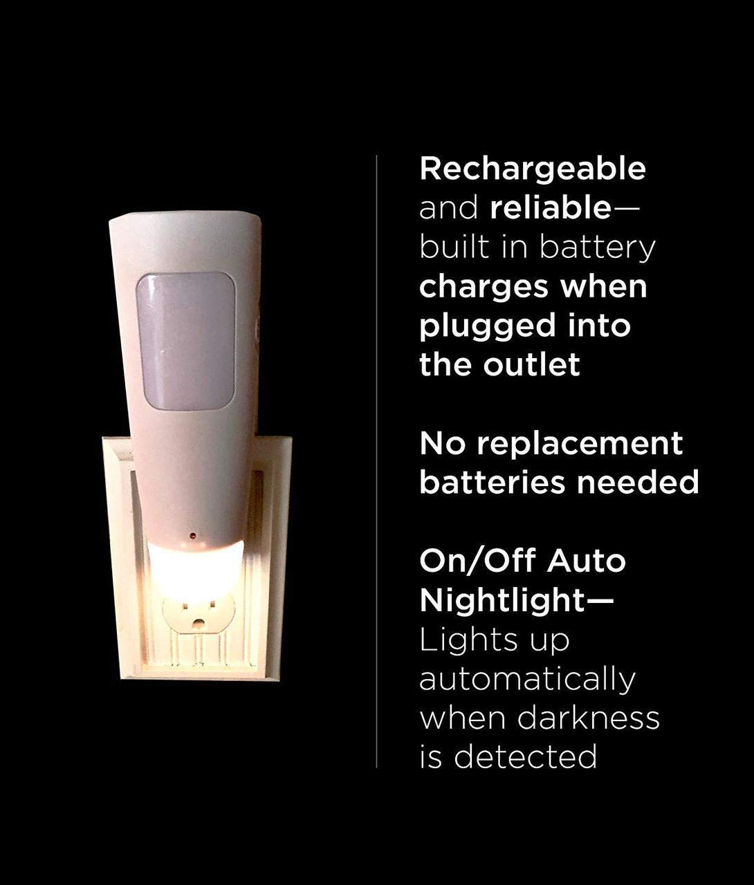 Westek LED Emergency Lights 2 Pack - Rechargeable Flashlight & Night Light - White - Model NL-PWFL