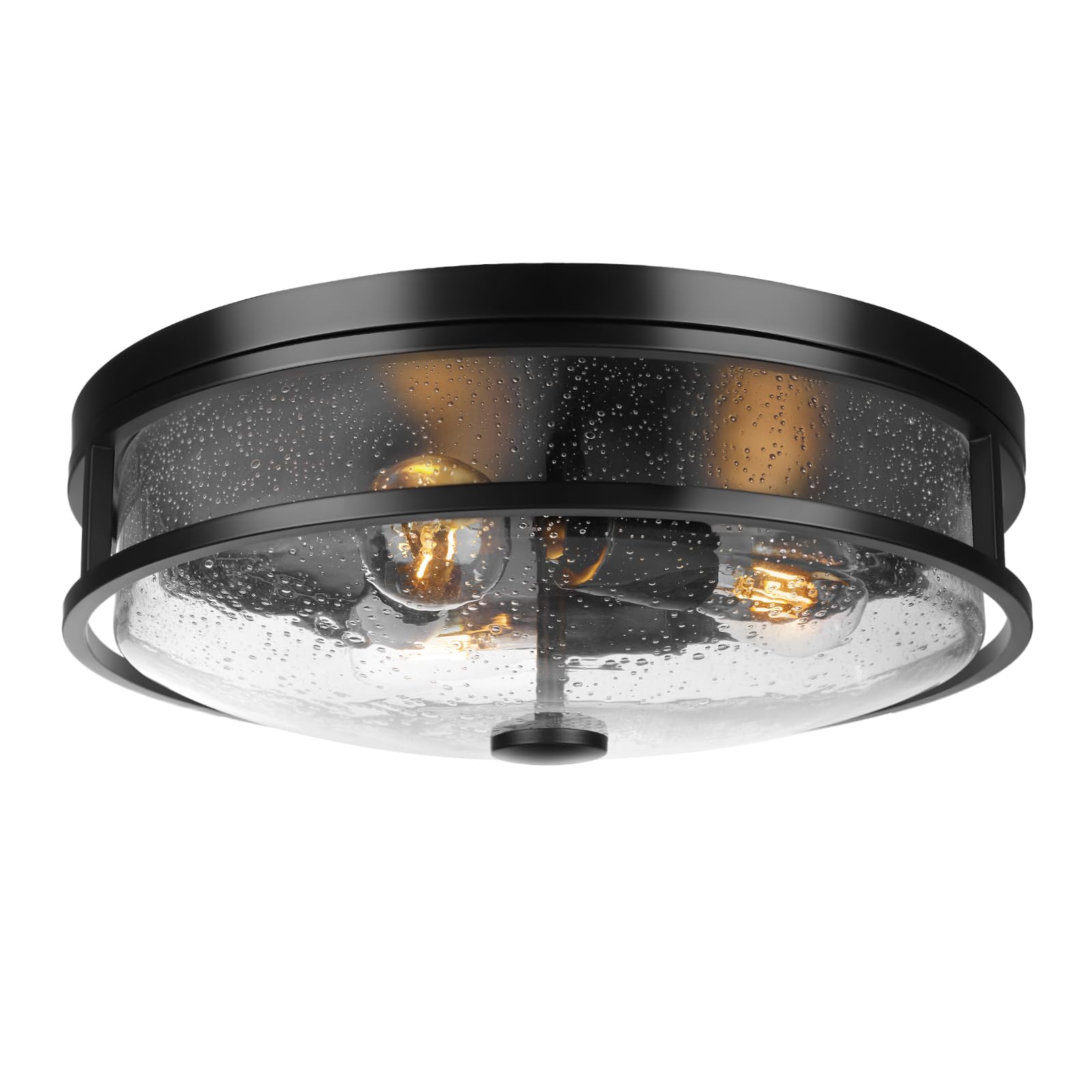 Rosient 16&quot; Black Flush Mount Ceiling Light Fixture, Seeded Glass, Modern Farmhouse Design