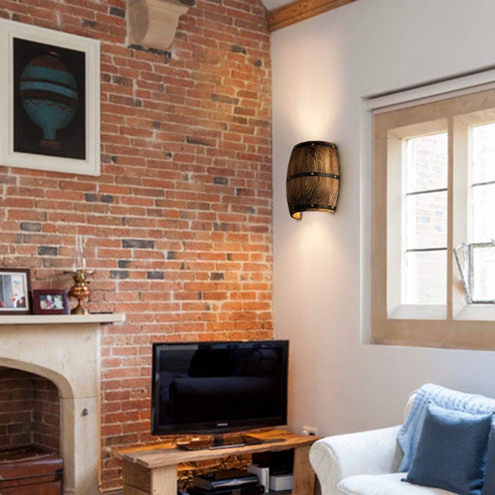 Newrays Antique Wood Wine Barrel Wall Sconce Lighting Fixture Up and Down Indoor Wall Lamp for Bar Area Steampunk Theme