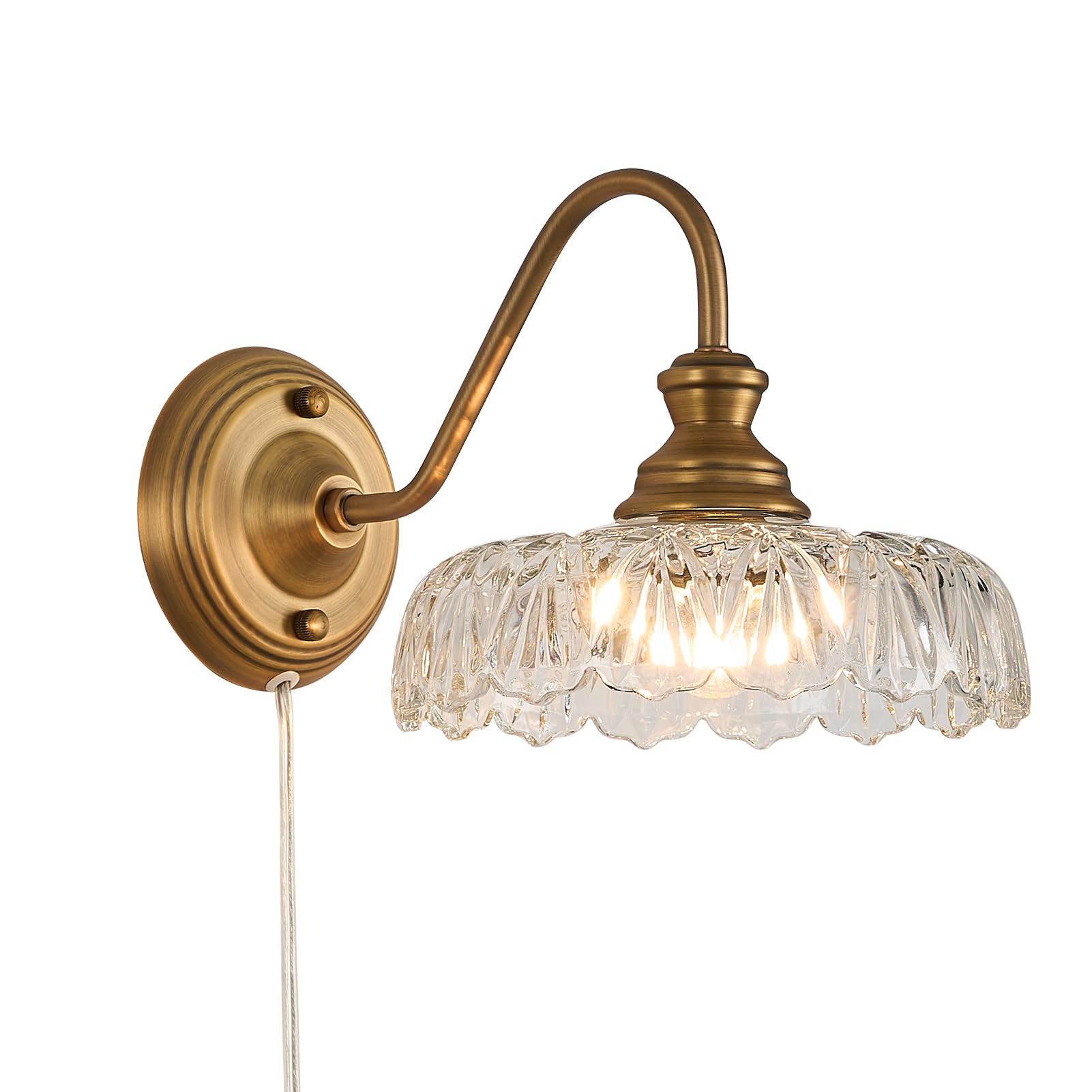 HDDFL Vintage Plug in Wall Scone Bedside Wall Lamp Plug Corded Matte Brass Bedroom Light Fixtures in Door Lighting Fixture for L